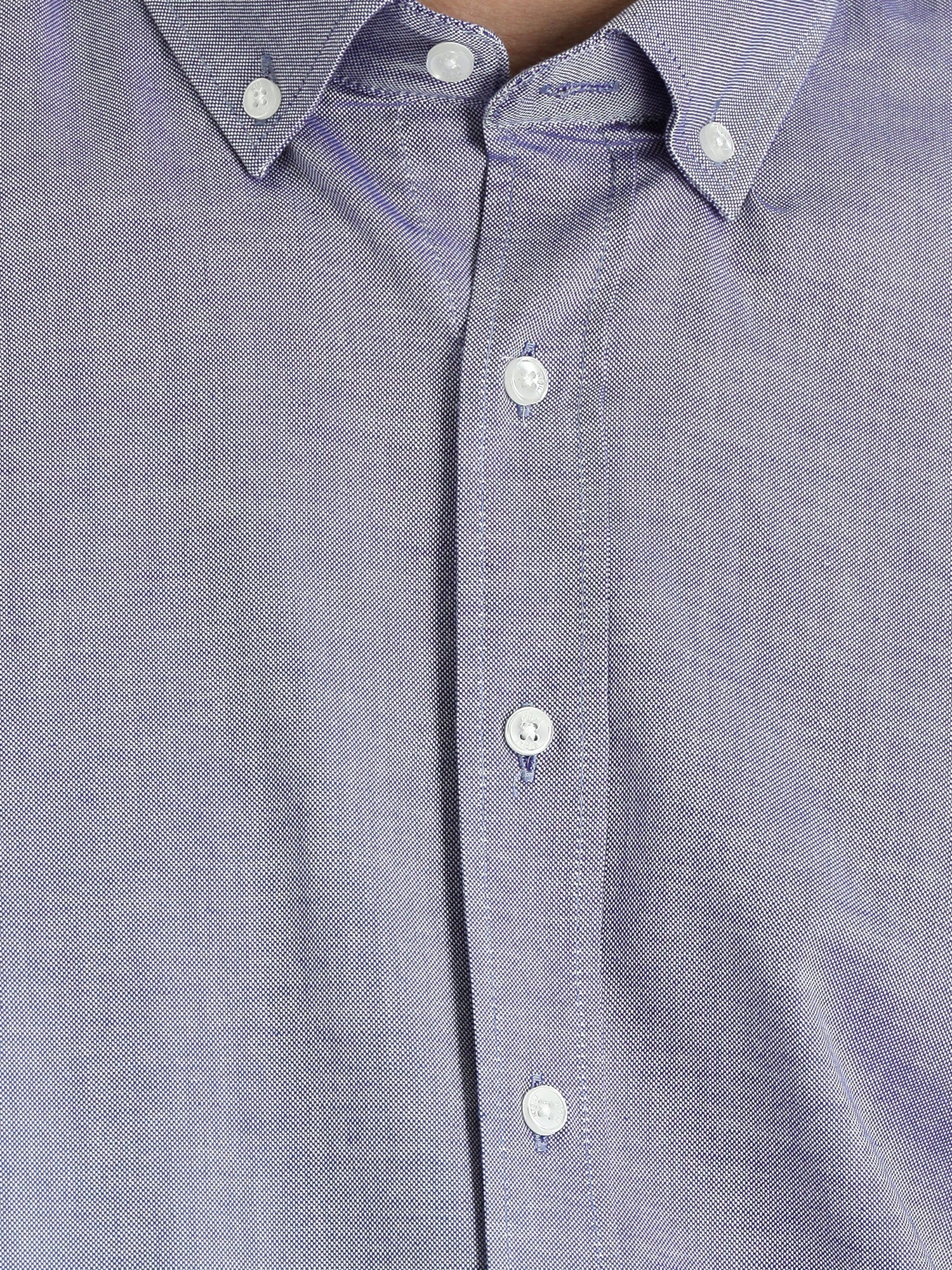 Koyu Lacivert Uzun Kol Slim Fit Dar Kesim Oxford Pamuk Düğmeli Yaka Gömlek - Image 5