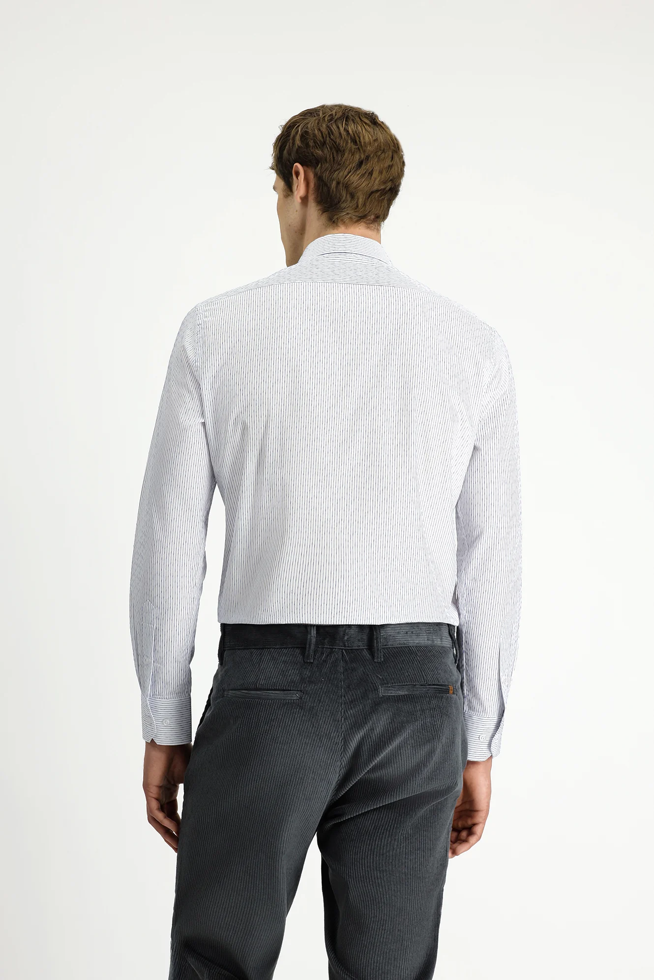 Koyu Lacivert Uzun Kol Slim Fit Dar Kesim Klasik Çizgili Pamuk Gömlek - Image 5