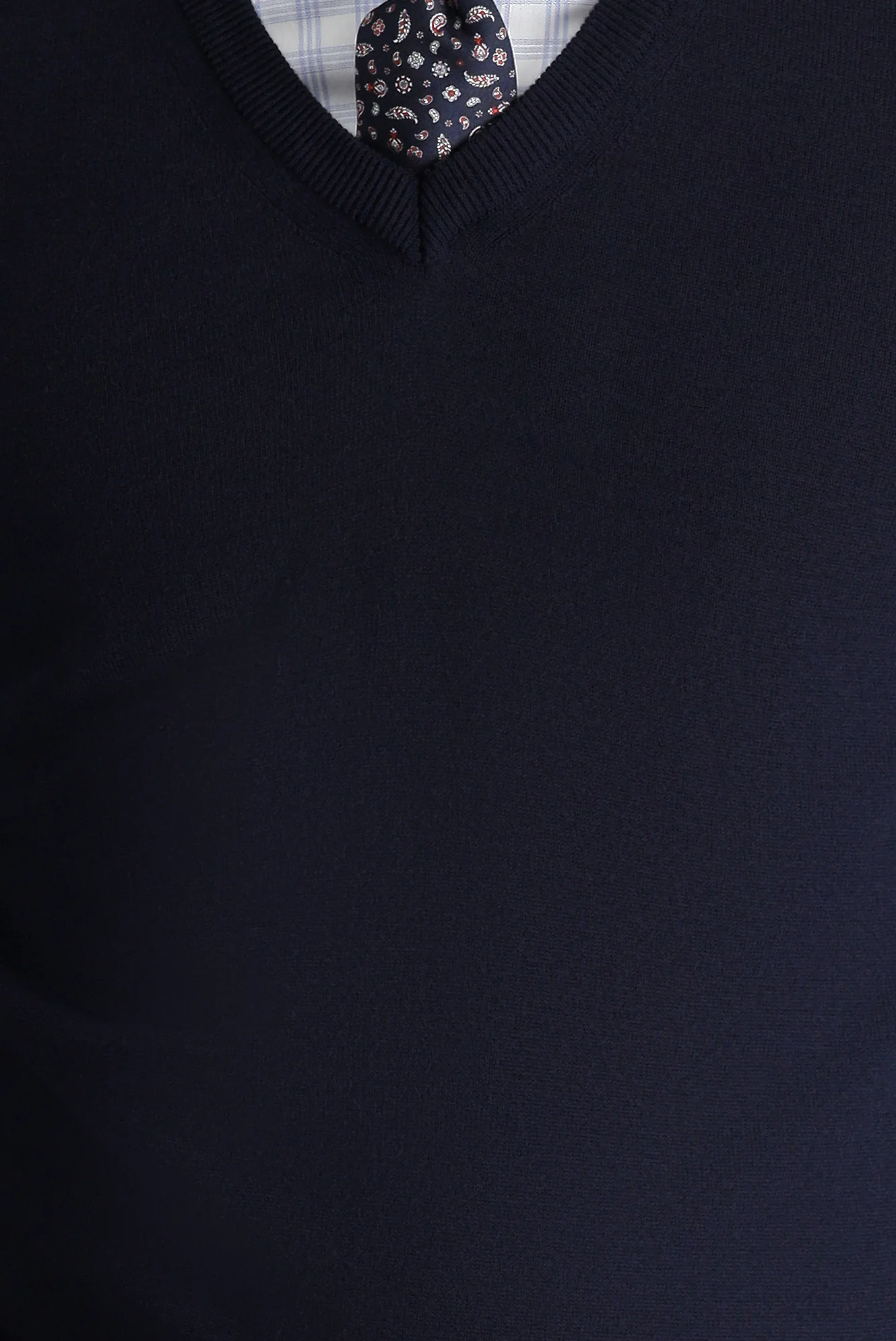 Koyu Lacivert V Yaka Slim Fit Dar Kesim Pamuklu Triko Kazak - Image 6
