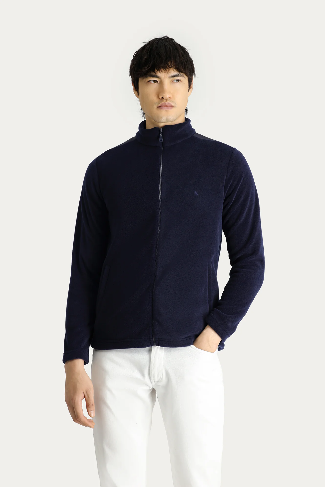 Koyu Lacivert Fermuarlı Nakışlı Polar Sweatshirt - Image 3