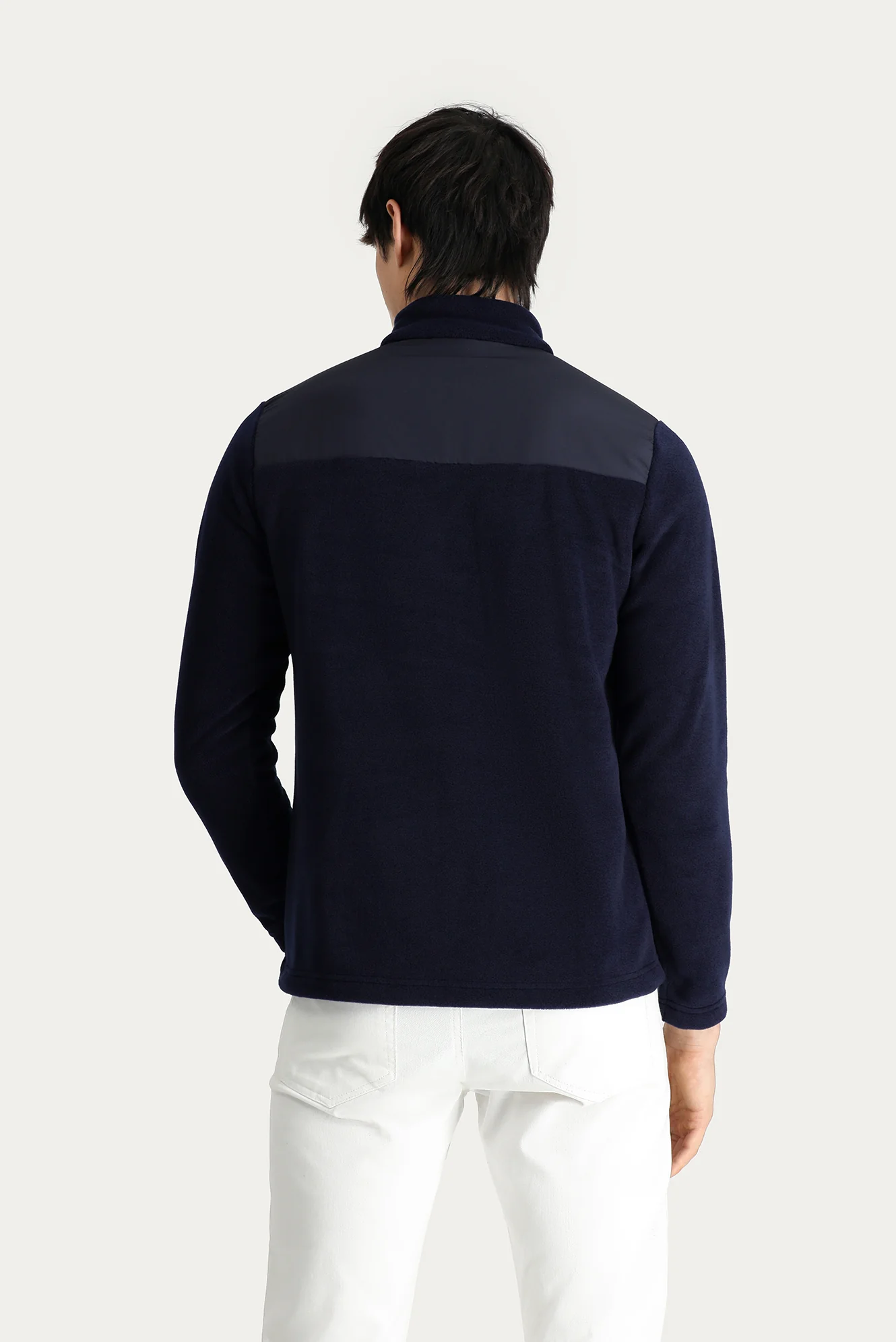 Koyu Lacivert Fermuarlı Nakışlı Polar Sweatshirt - Image 4