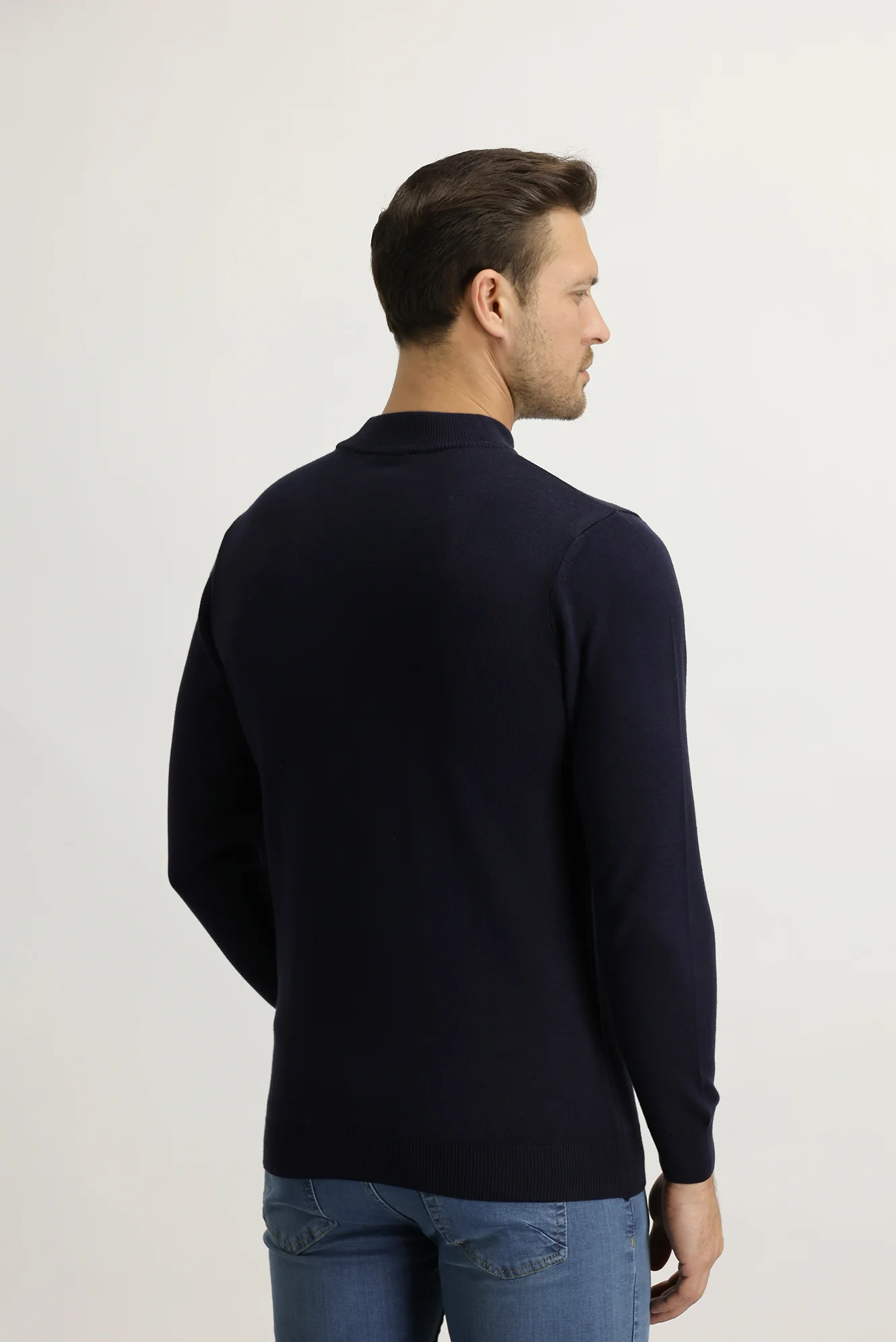 Koyu Lacivert Yarım Balıkçı Yaka Regular Fit Triko Kazak - Image 3
