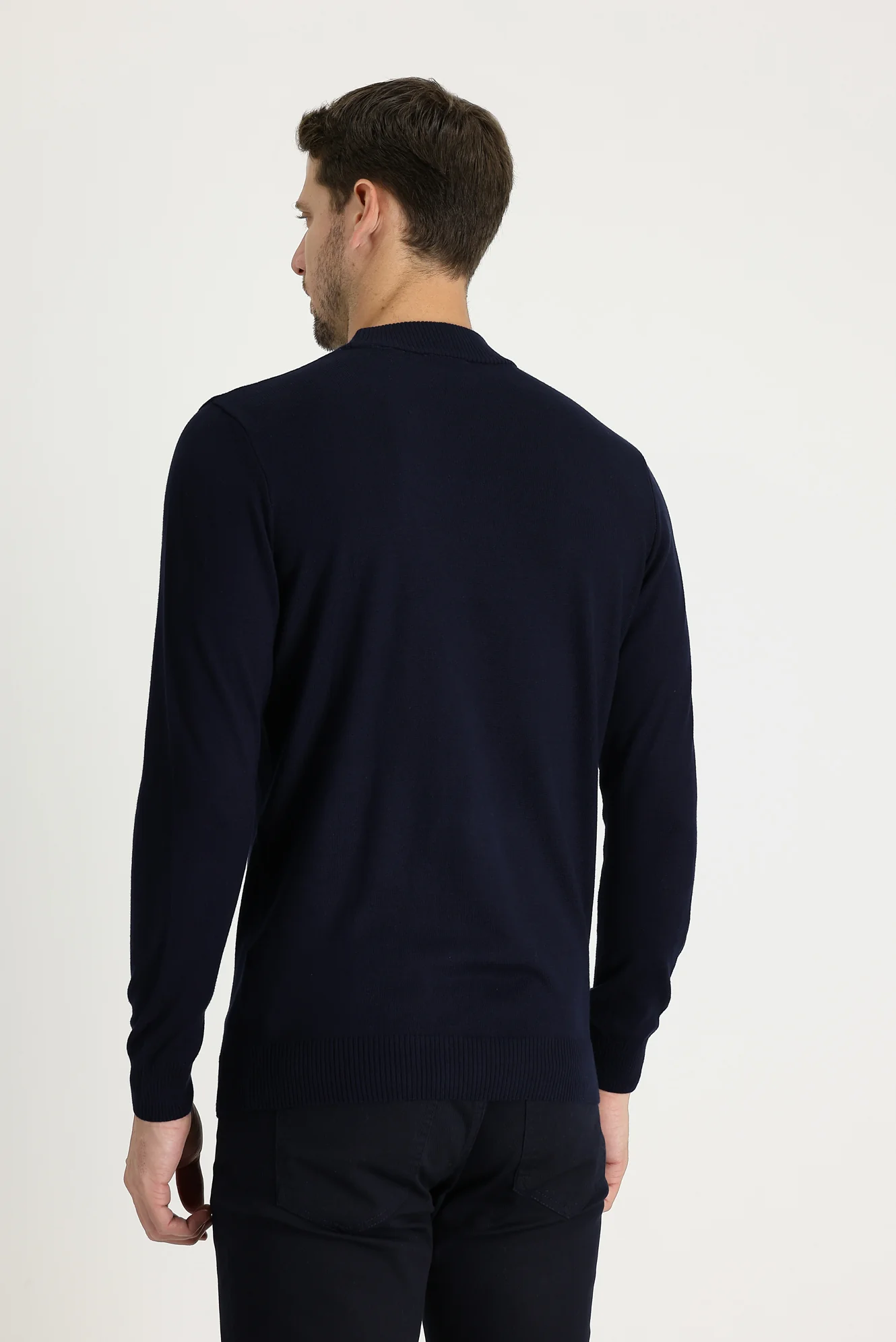 Koyu Lacivert Yarım Balıkçı Yaka Regular Fit Triko Kazak - Image 4
