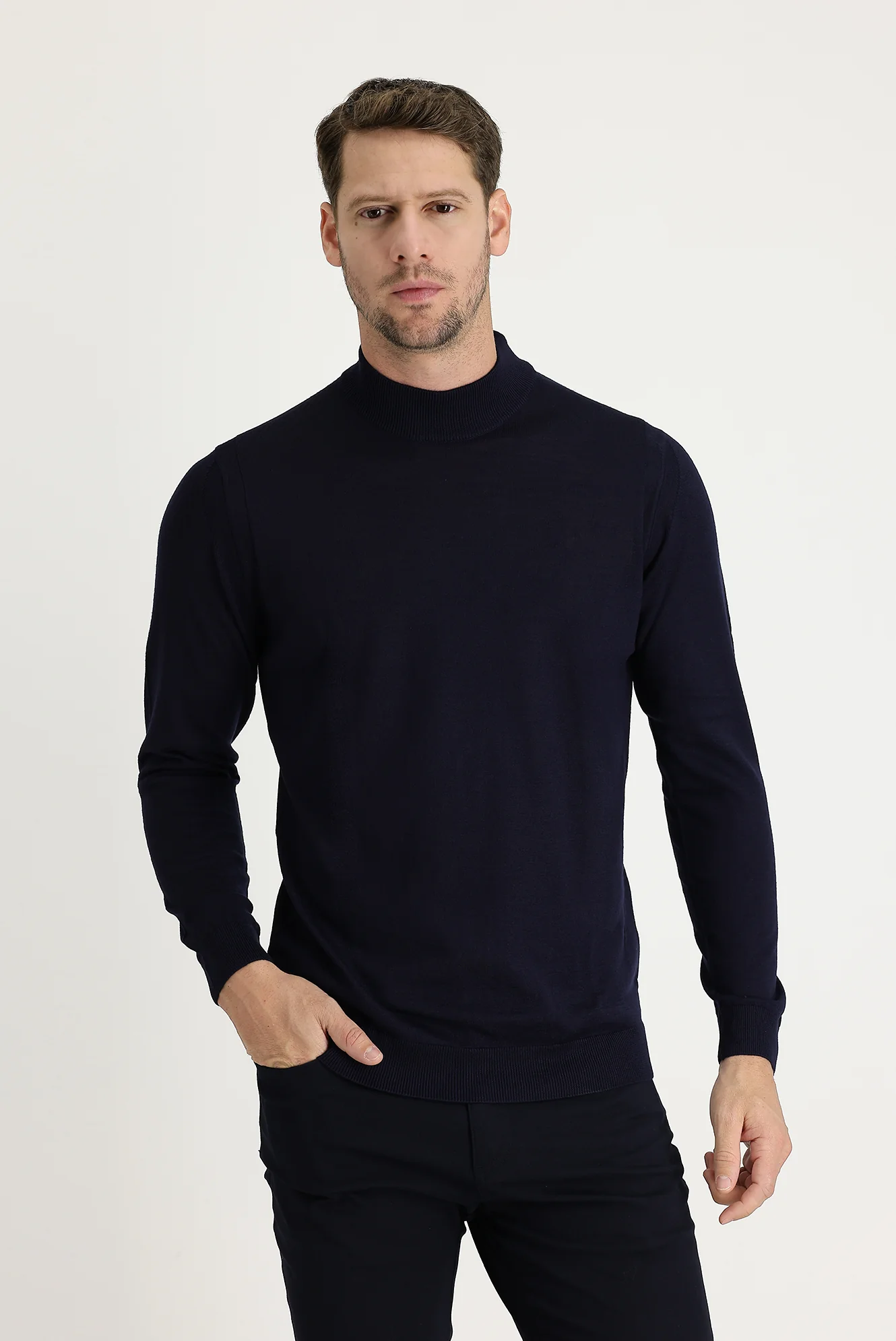 Koyu Lacivert Yarım Balıkçı Yaka Regular Fit Triko Kazak - Image 2