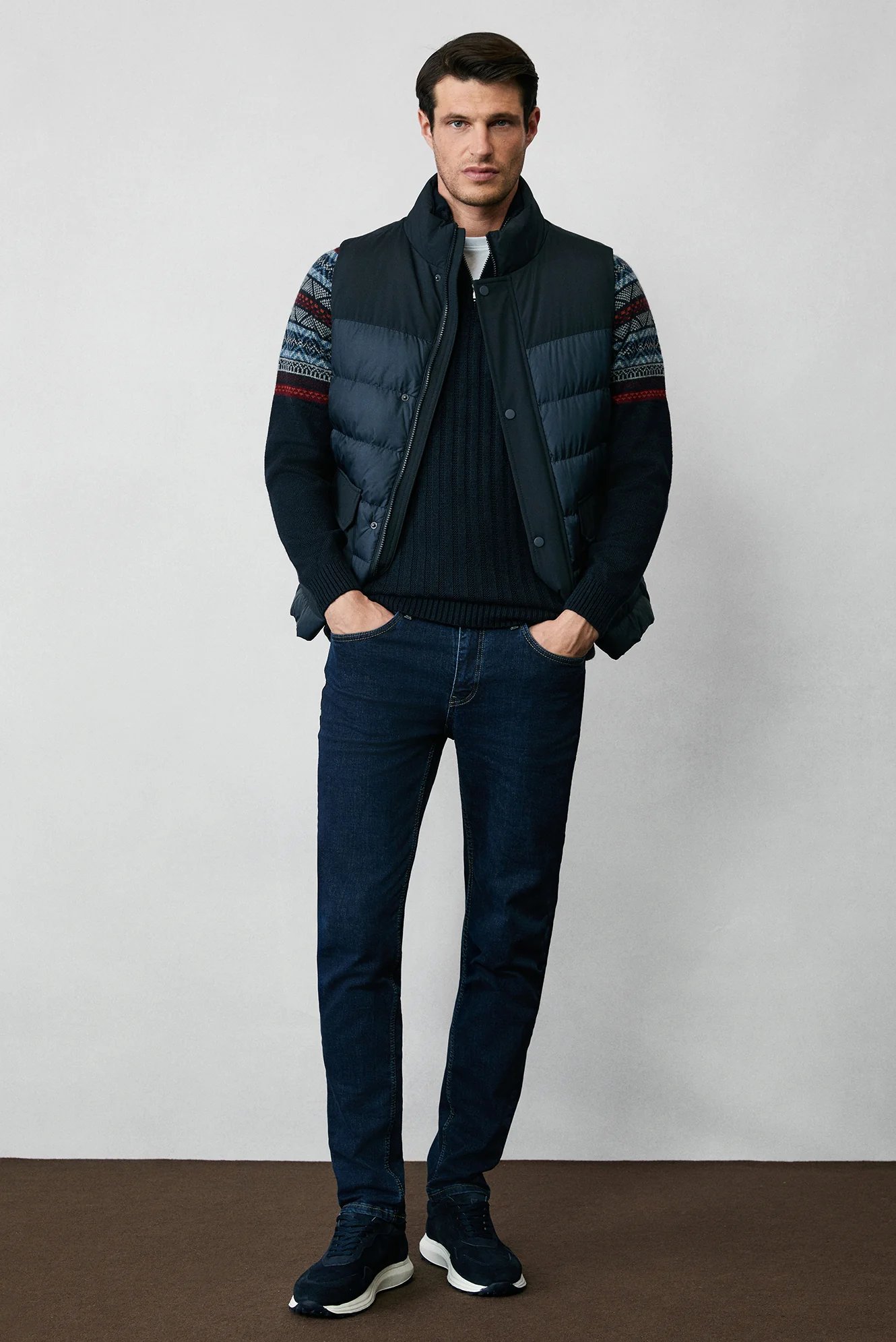 Koyu Lacivert Yarım Balıkçı Yaka Fermuarlı Slim Fit Desenli Triko Kazak - Image 4