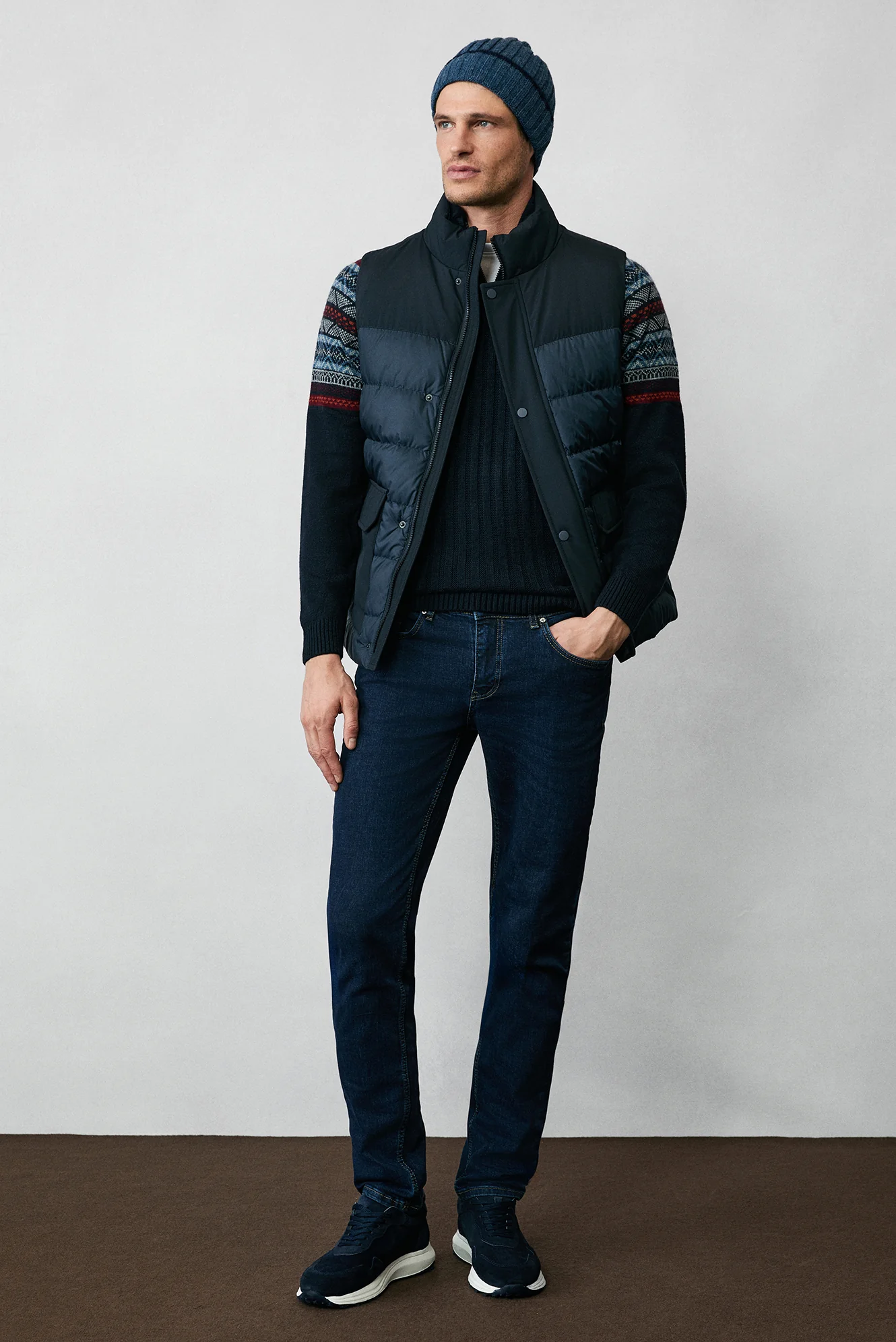 Koyu Lacivert Yarım Balıkçı Yaka Fermuarlı Slim Fit Desenli Triko Kazak - Image 5