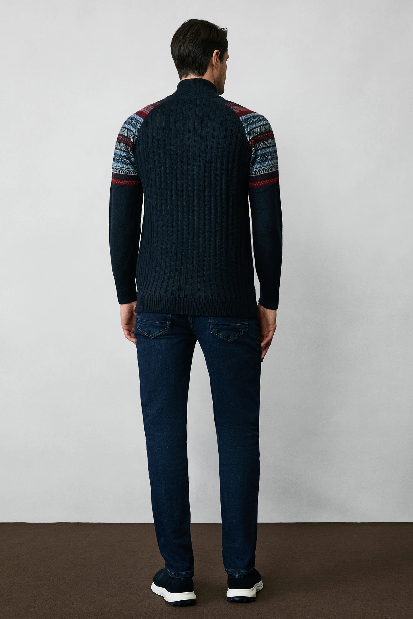 Koyu Lacivert Yarım Balıkçı Yaka Fermuarlı Slim Fit Desenli Triko Kazak - Image 6