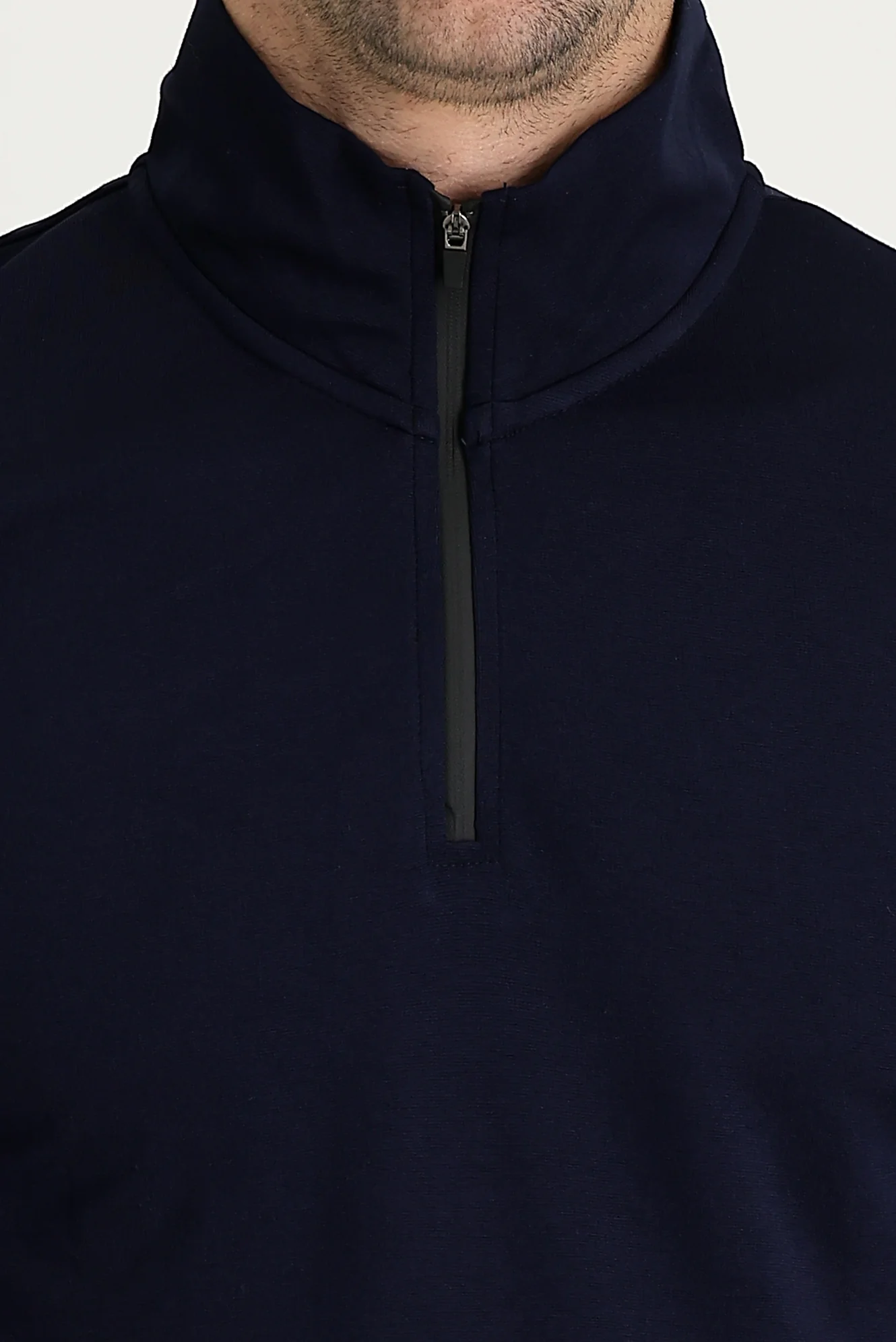 Koyu Lacivert Yarım Balıkçı Yaka Slim Fit Dar Kesim Fermuarlı Sweatshirt - Image 4