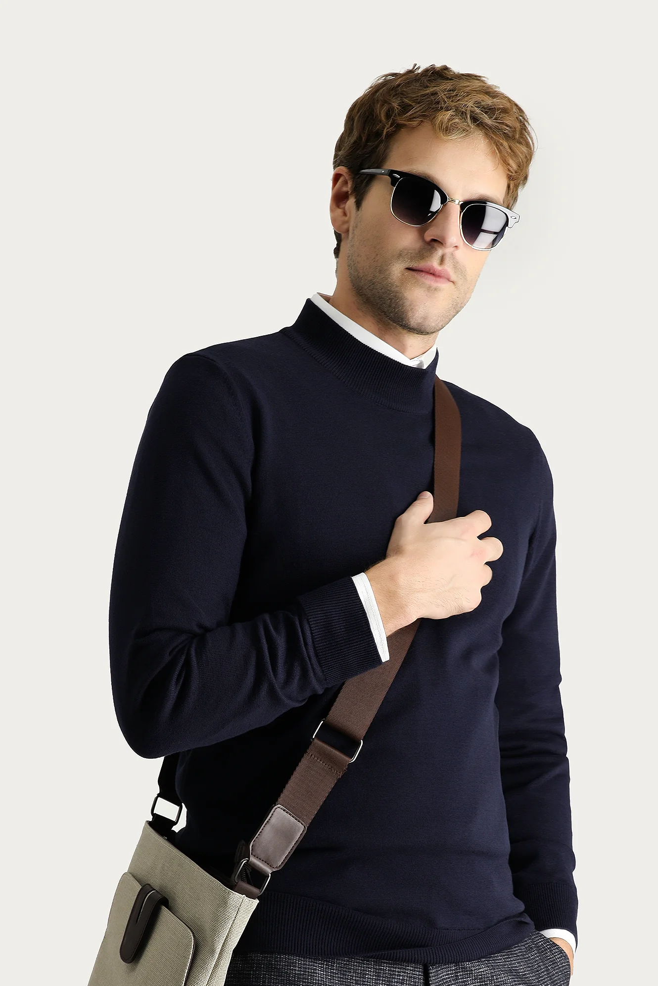 Koyu Lacivert Yarım Balıkçı Yaka Slim Fit Dar Kesim Pamuklu Triko Kazak - Image 2