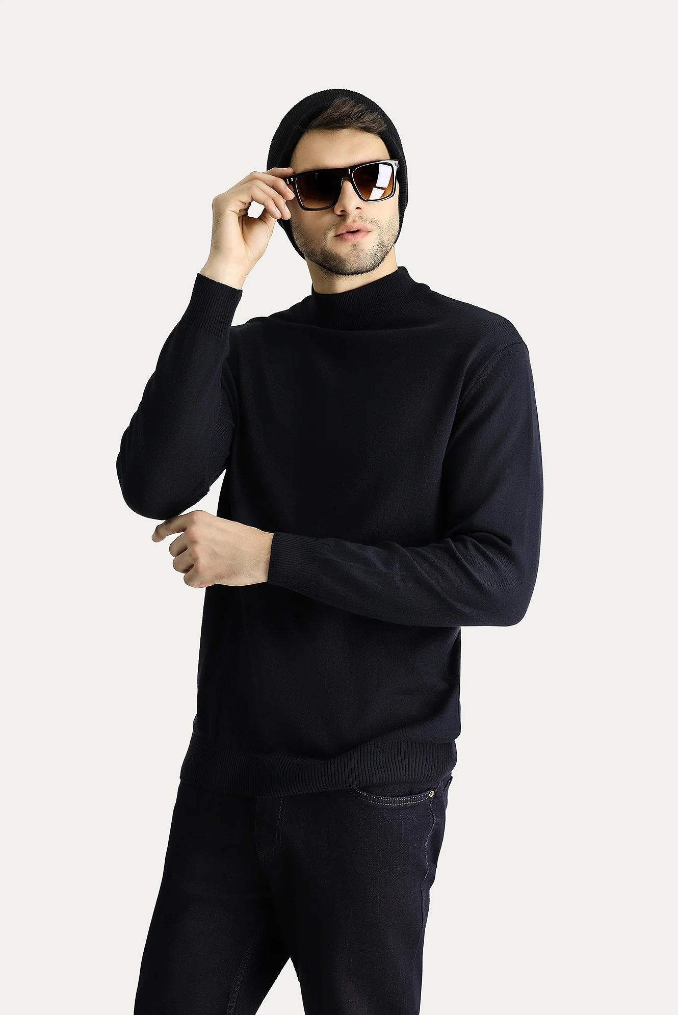 Koyu Lacivert Yarım Balıkçı Yaka Slim Fit Dar Kesim Pamuklu Triko Kazak - Image 3