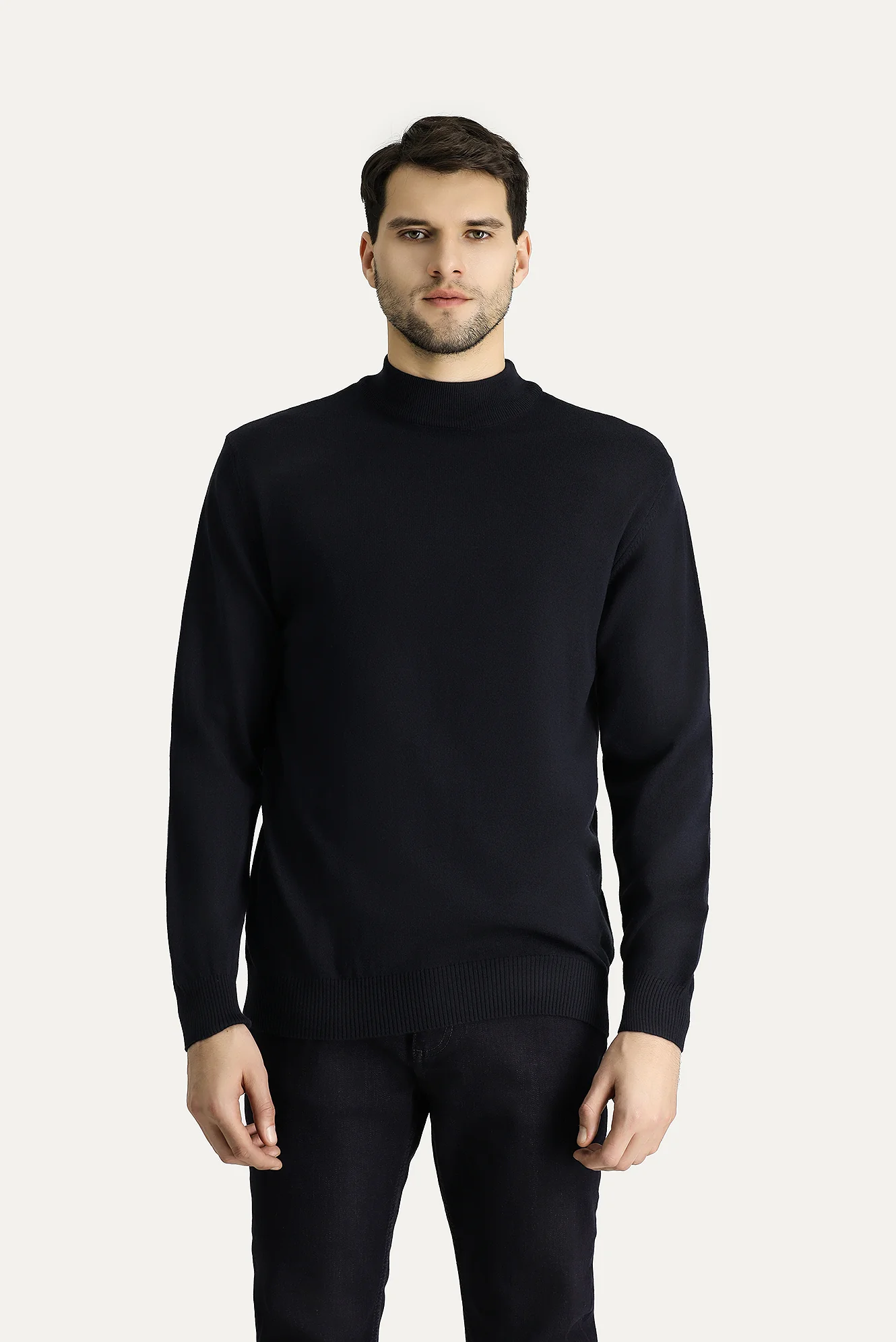 Koyu Lacivert Yarım Balıkçı Yaka Slim Fit Dar Kesim Pamuklu Triko Kazak - Image 4
