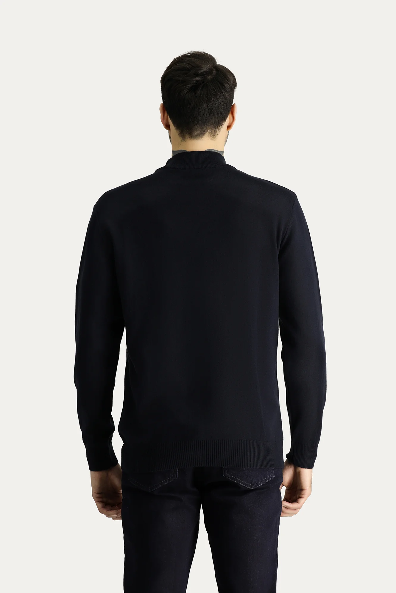 Koyu Lacivert Yarım Balıkçı Yaka Slim Fit Dar Kesim Pamuklu Triko Kazak - Image 5