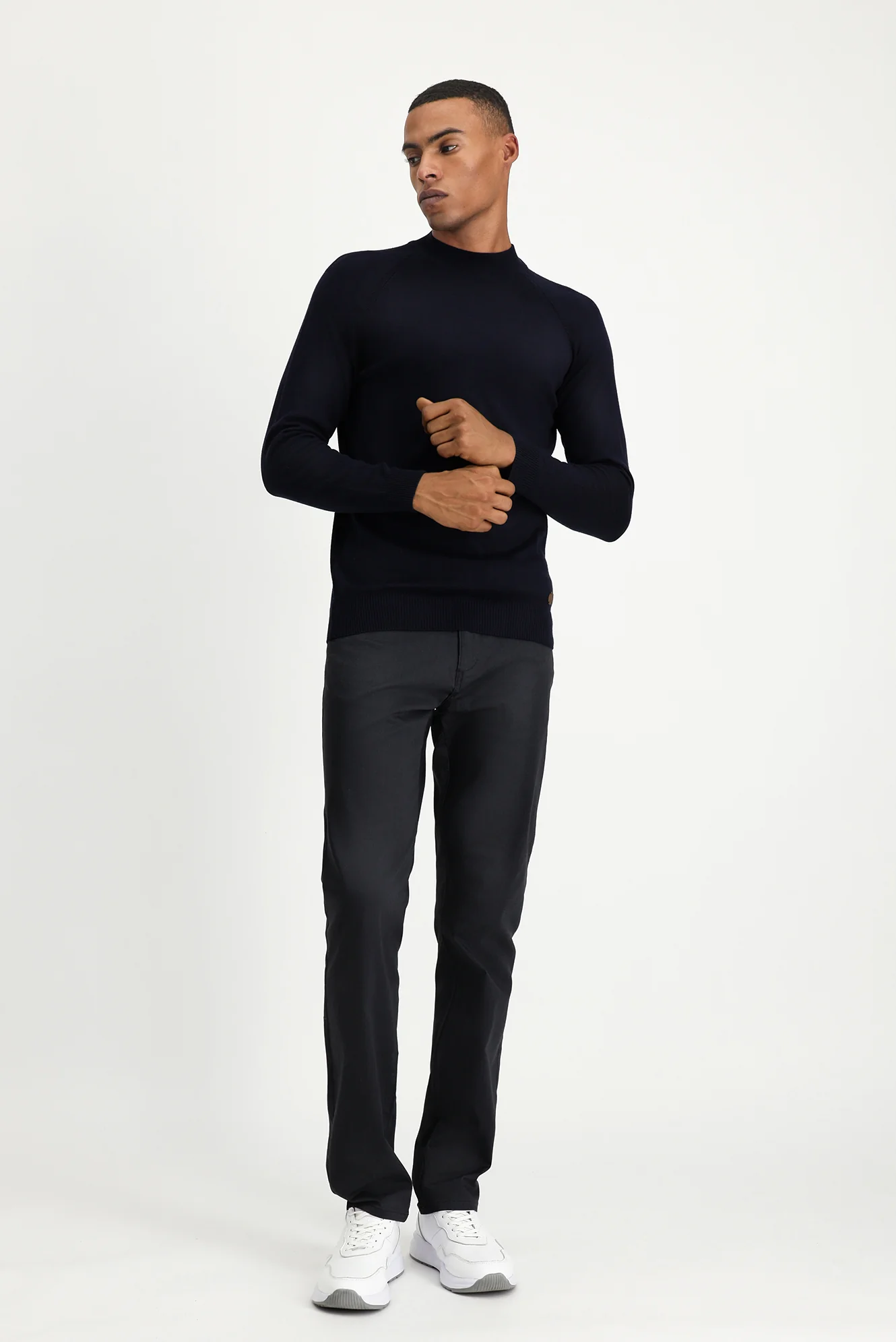 Koyu Lacivert Yarım Balıkçı Yaka Slim Fit Dar Kesim Pamuklu Triko Kazak - Image 2