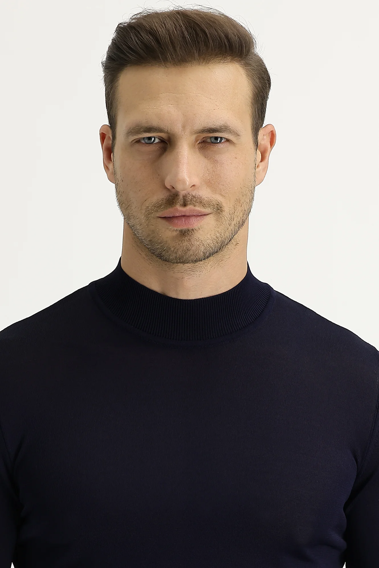 Koyu Lacivert Yarım Balıkçı Yaka Slim Fit Dar Kesim Triko Kazak - Image 2
