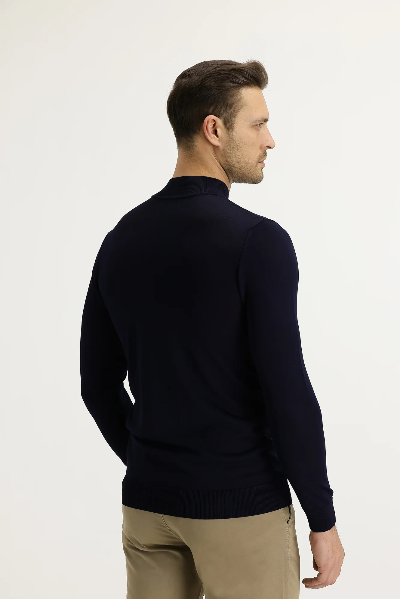 Koyu Lacivert Yarım Balıkçı Yaka Slim Fit Dar Kesim Triko Kazak - Image 4
