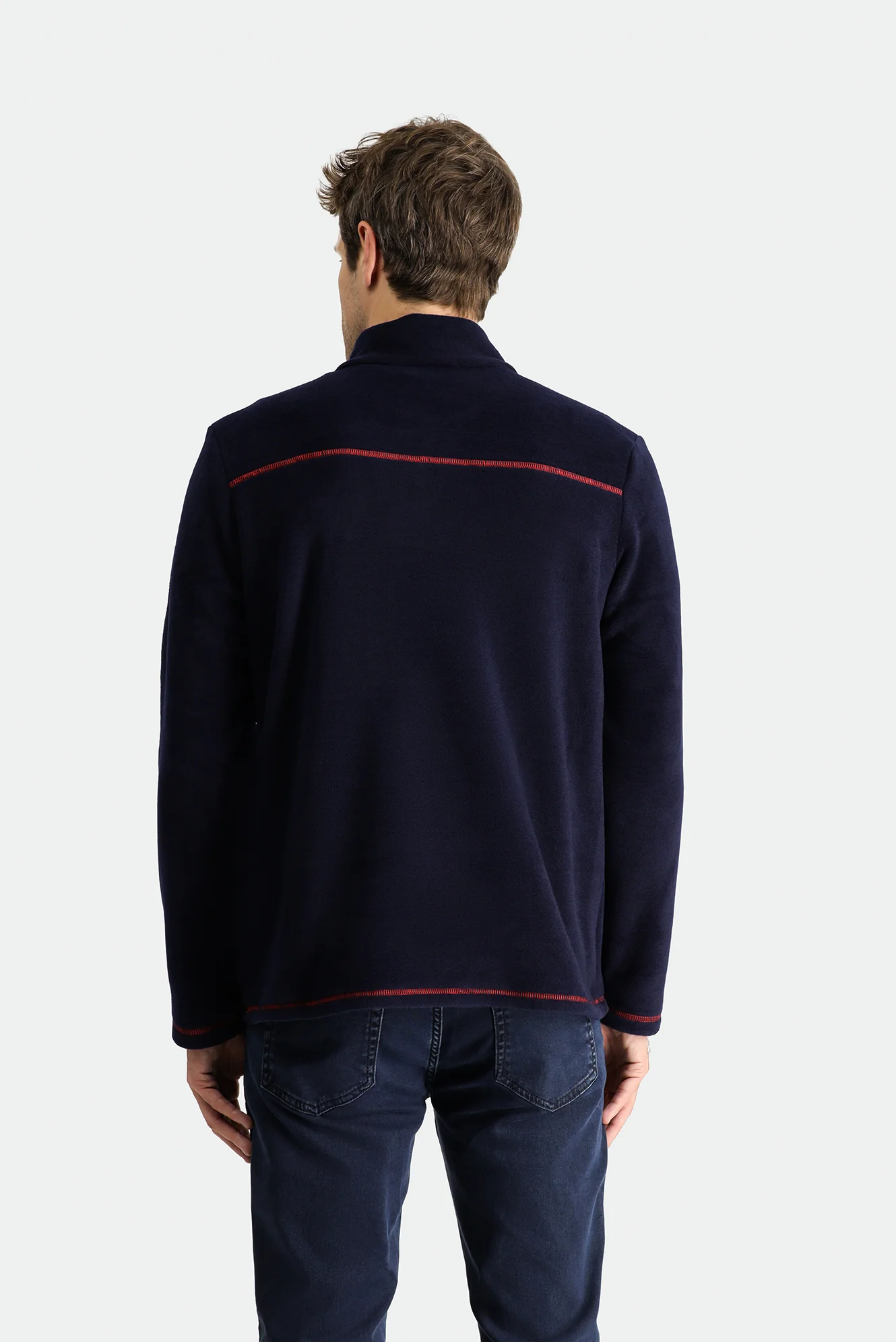 Koyu Lacivert Yarım Fermuarlı Dik Yaka Soğuk Geçirmez Tüylenme Yapmayan Polar Sweatshirt - Image 4