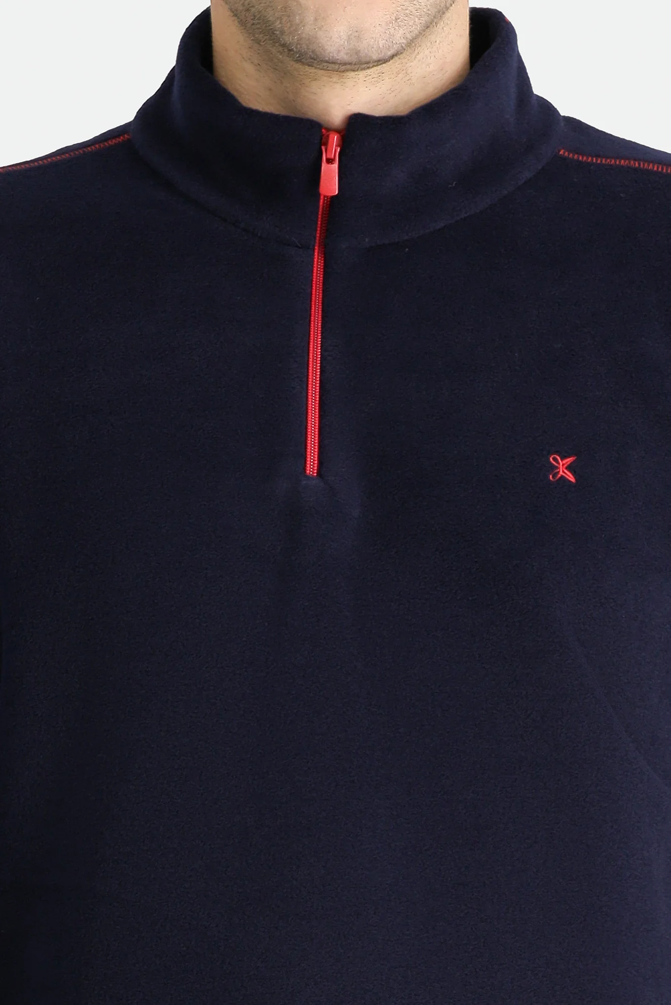 Koyu Lacivert Yarım Fermuarlı Dik Yaka Soğuk Geçirmez Tüylenme Yapmayan Polar Sweatshirt - Image 5