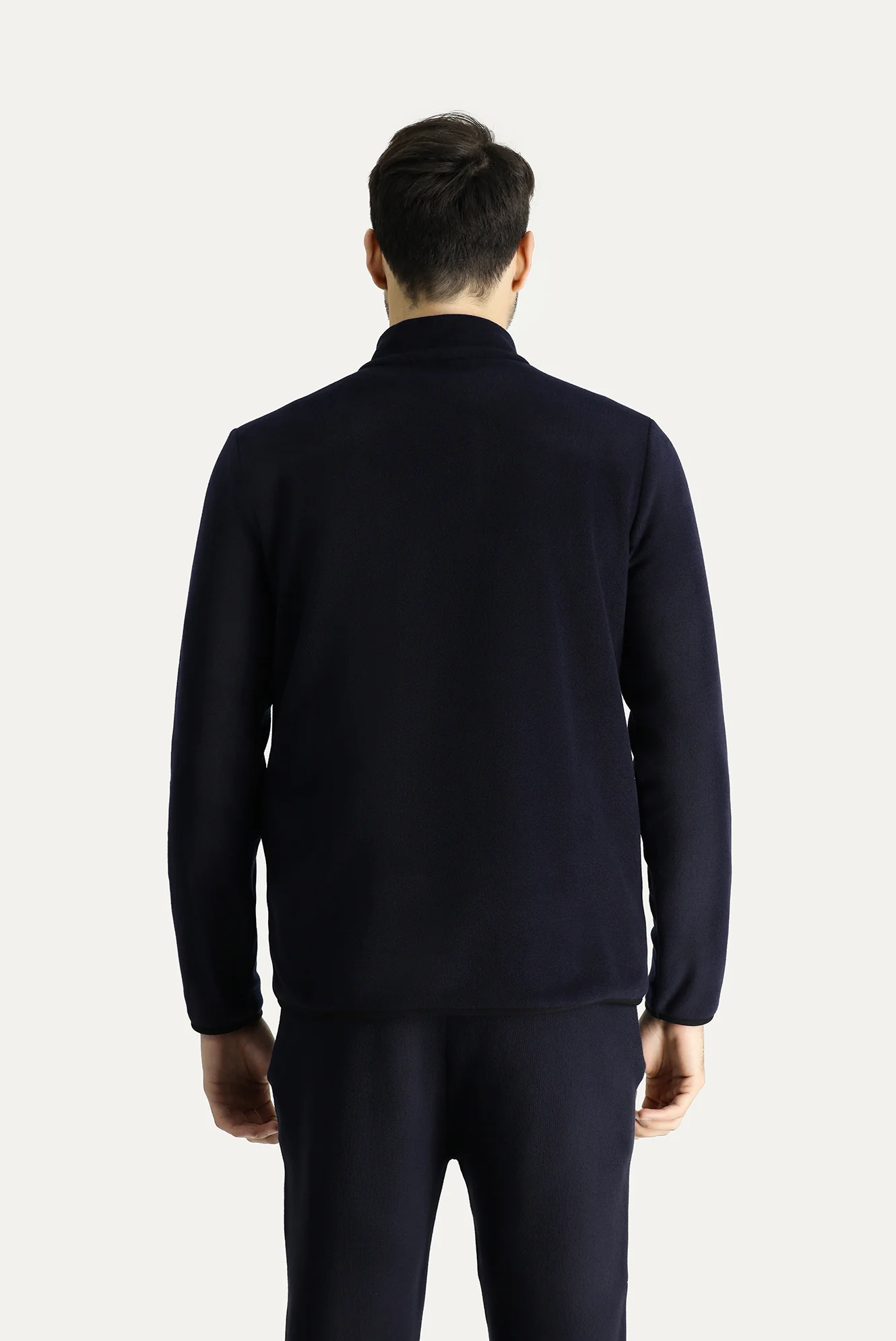 Koyu Lacivert Dik Yaka Yarım Fermuarlı Soğuk Geçirmez Tüylenme Yapmayan Cep Detaylı Polar Sweatshirt - Image 4