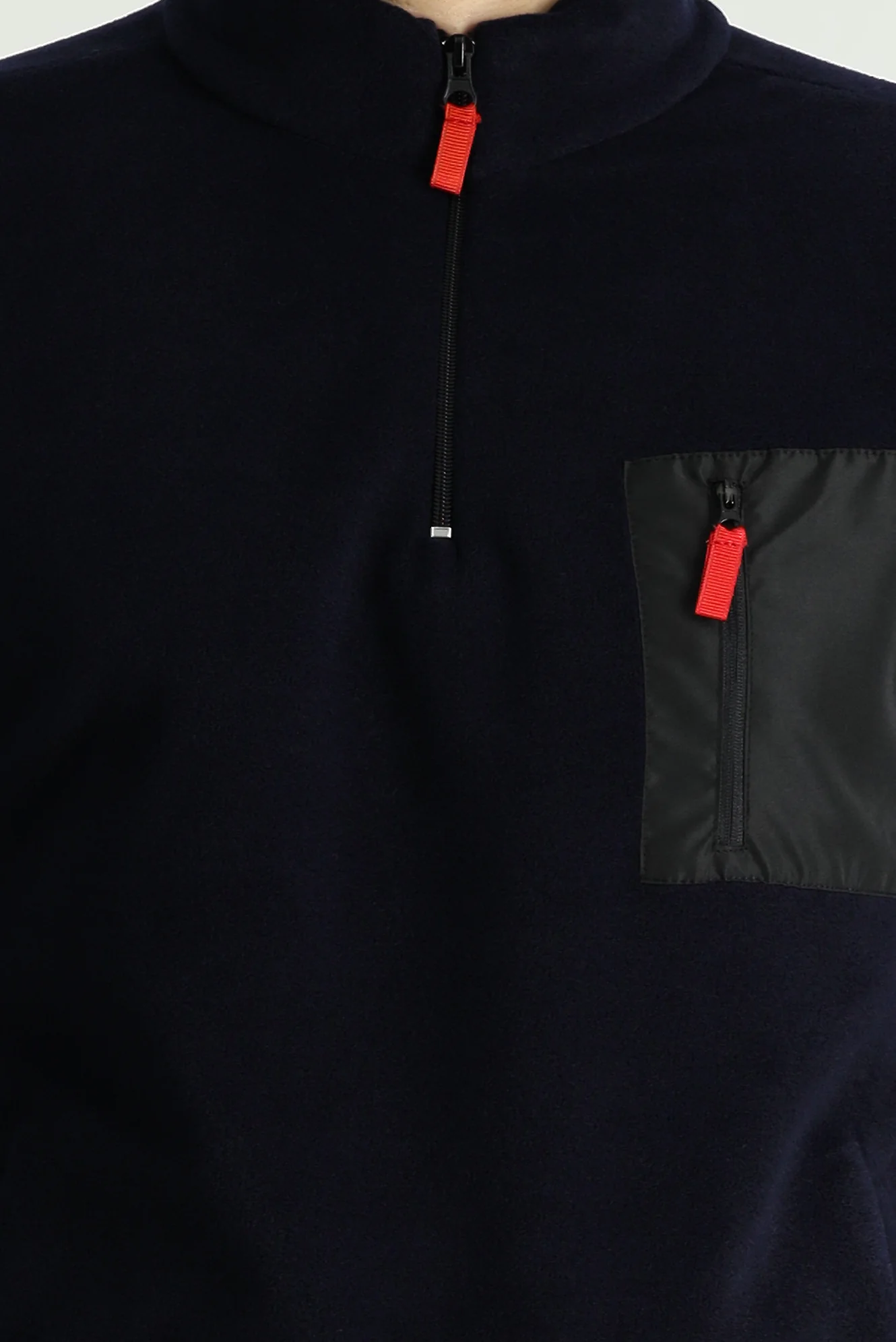Koyu Lacivert Dik Yaka Yarım Fermuarlı Soğuk Geçirmez Tüylenme Yapmayan Cep Detaylı Polar Sweatshirt - Image 5