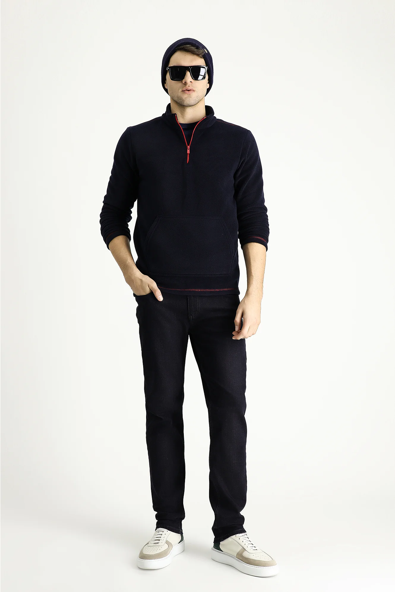 Koyu Lacivert Yarım Fermuarlı Polar Sweatshirt - Image 2