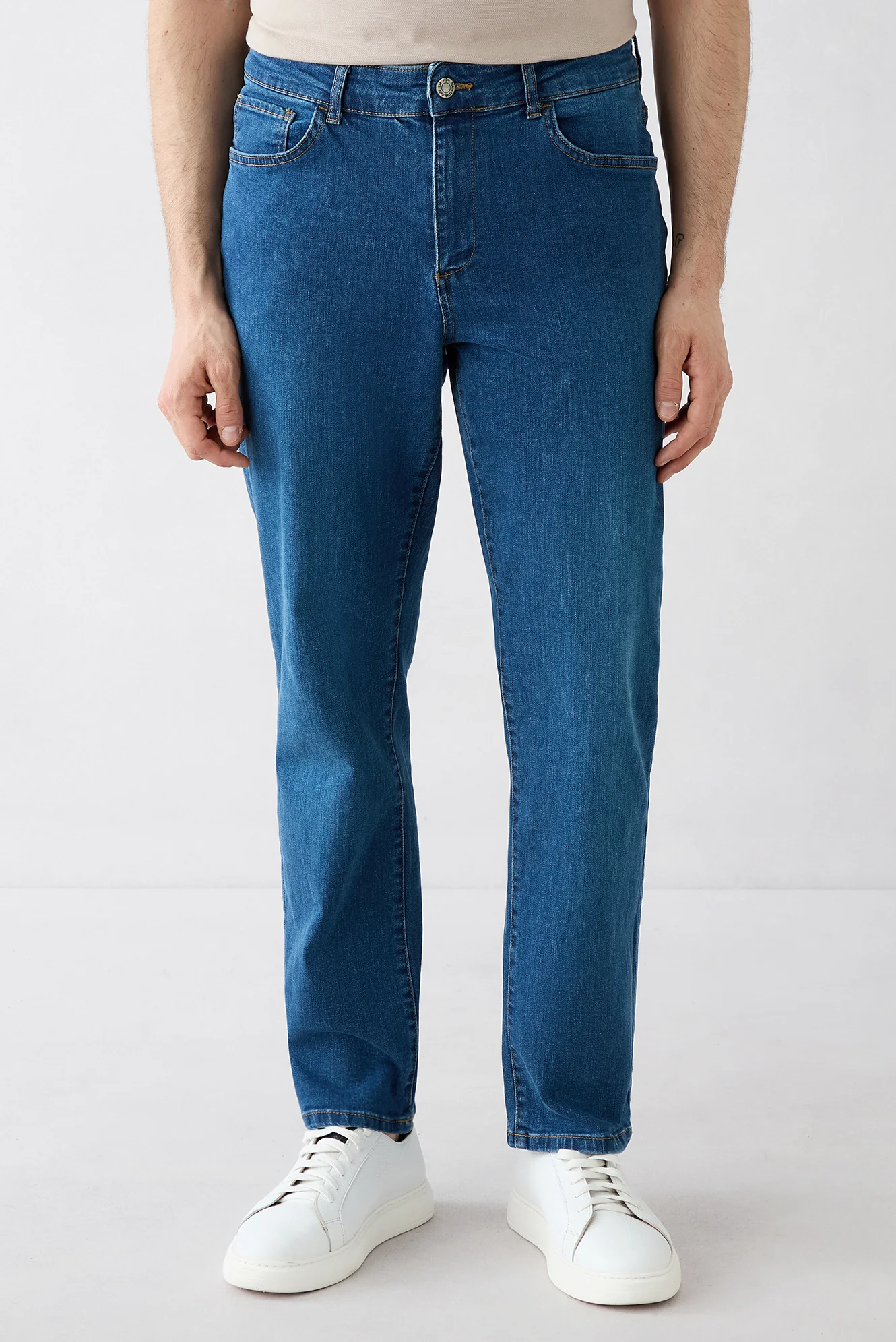 Koyu Mavi  Regular Fit Düz Pamuklu Denim Pantolon - Image 2