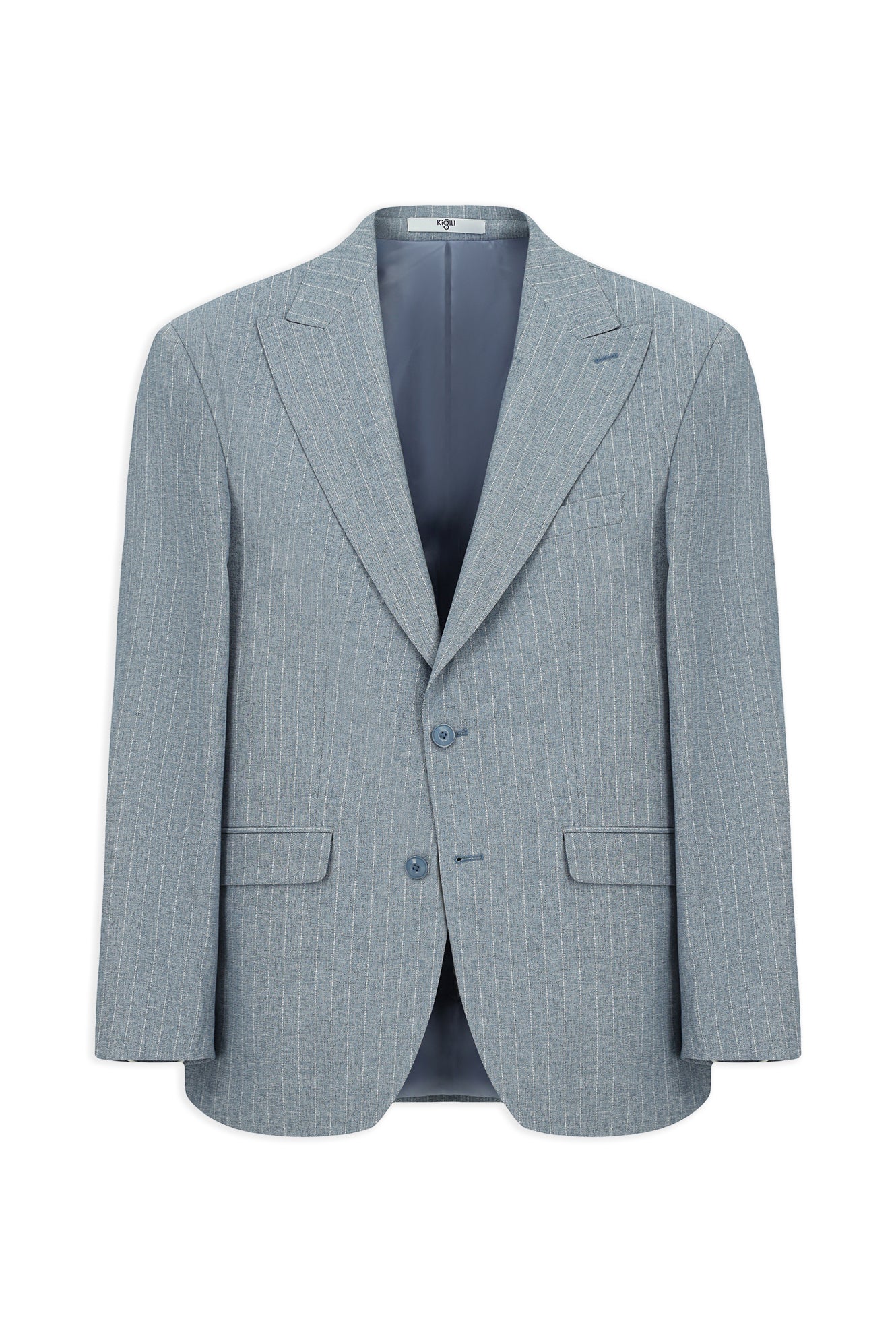 Koyu Mavi 6 Drop Regular Fit Standart Kesim Sivri Yaka Çizgili Takım Elbise - Image 2