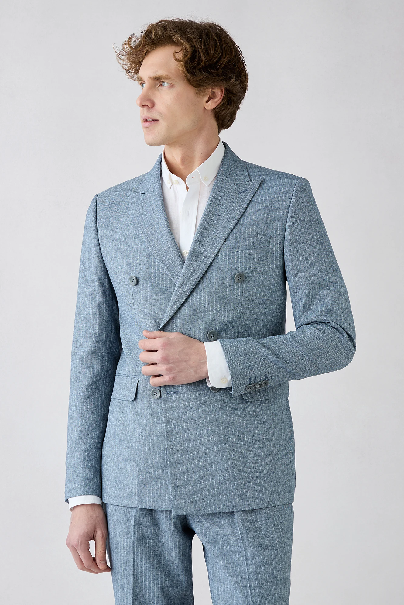 Koyu Mavi 7 Drop Super Slim Fit Eksra Dar Kesim Sivri Yaka Beli Lastikli İpli Çizgili Kruvaze Takım Elbise - Image 2