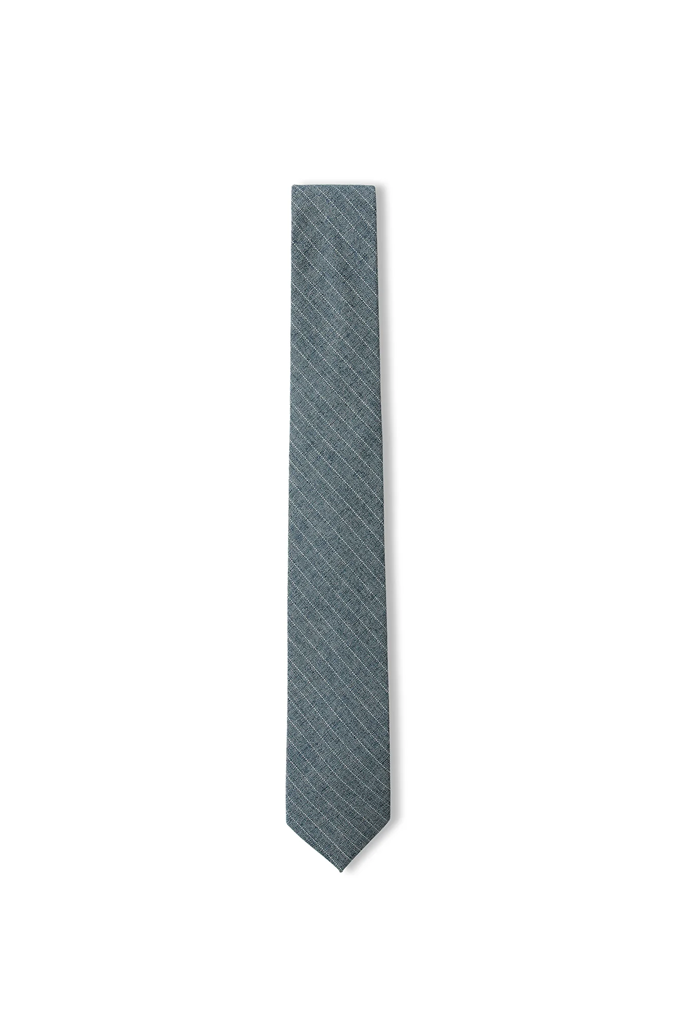 Koyu Mavi Çizgili Keten Görünümlü Kravat - Image 2