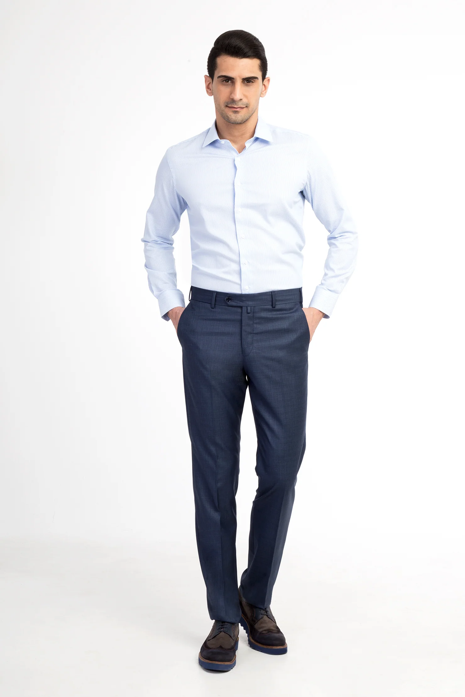 Koyu Mavi 6 Drop Regular Fit Standart Kesim Ekose Klasik Kumaş Pantolon