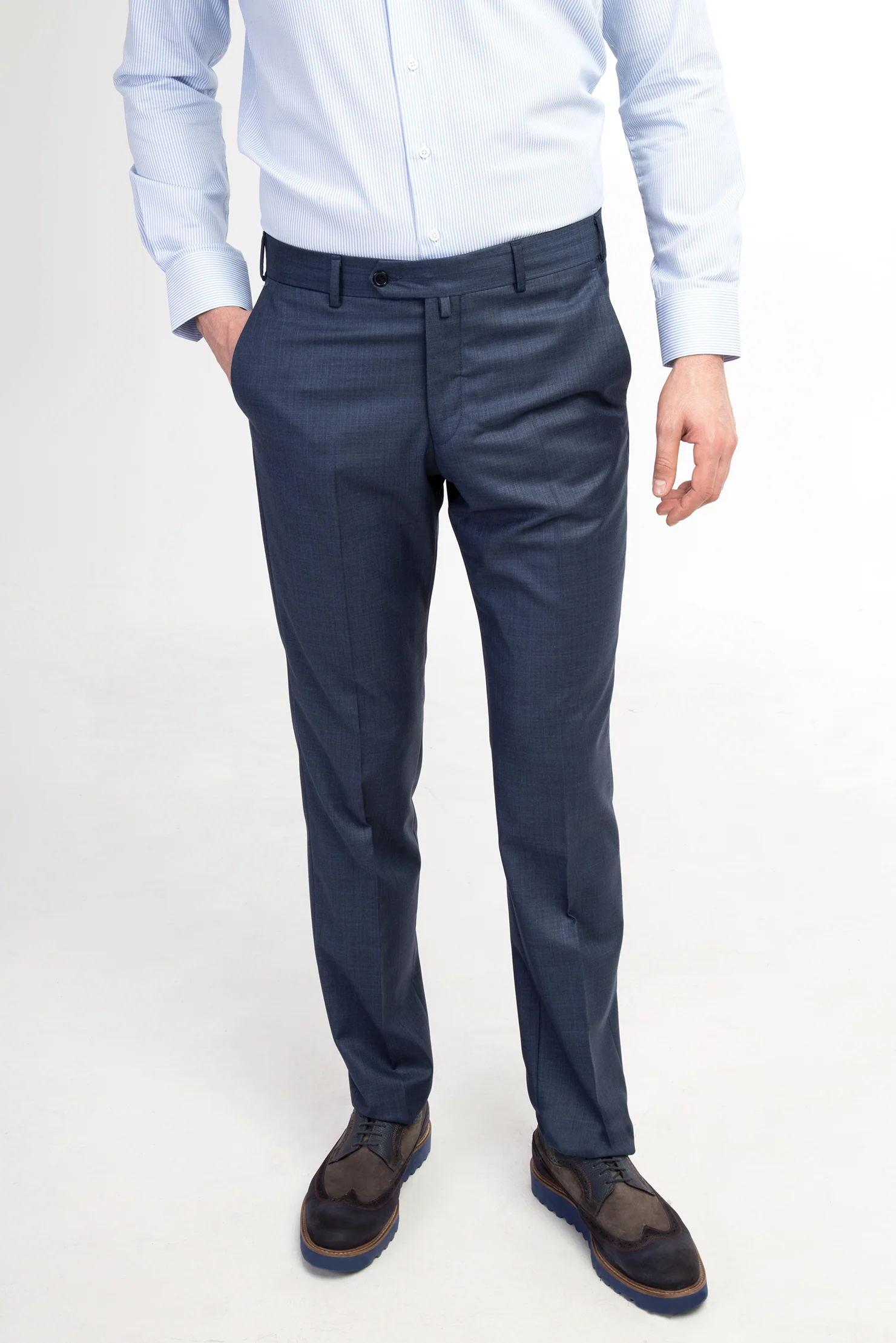 Koyu Mavi 6 Drop Regular Fit Standart Kesim Ekose Klasik Kumaş Pantolon - Image 2