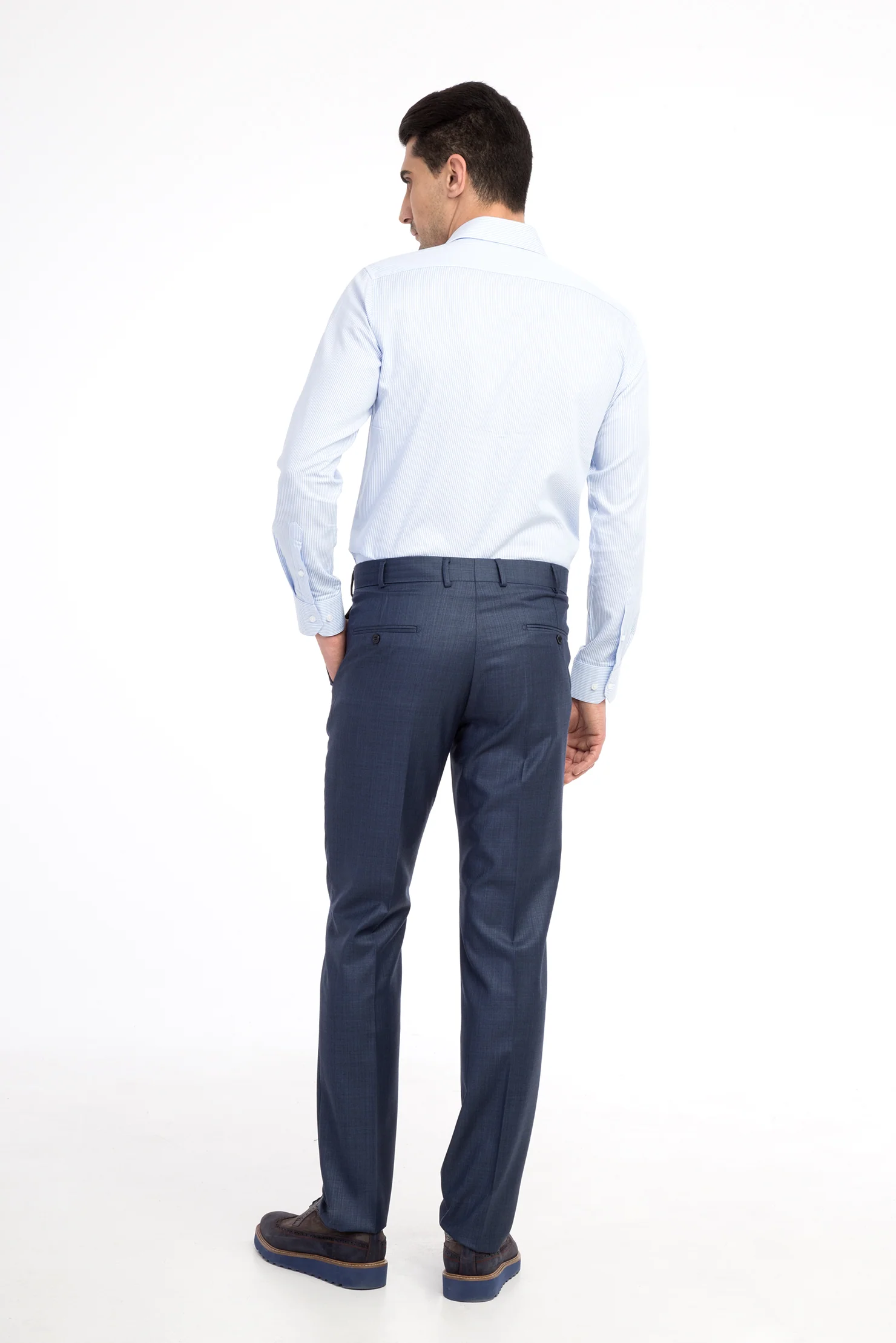 Koyu Mavi 6 Drop Regular Fit Standart Kesim Ekose Klasik Kumaş Pantolon - Image 3