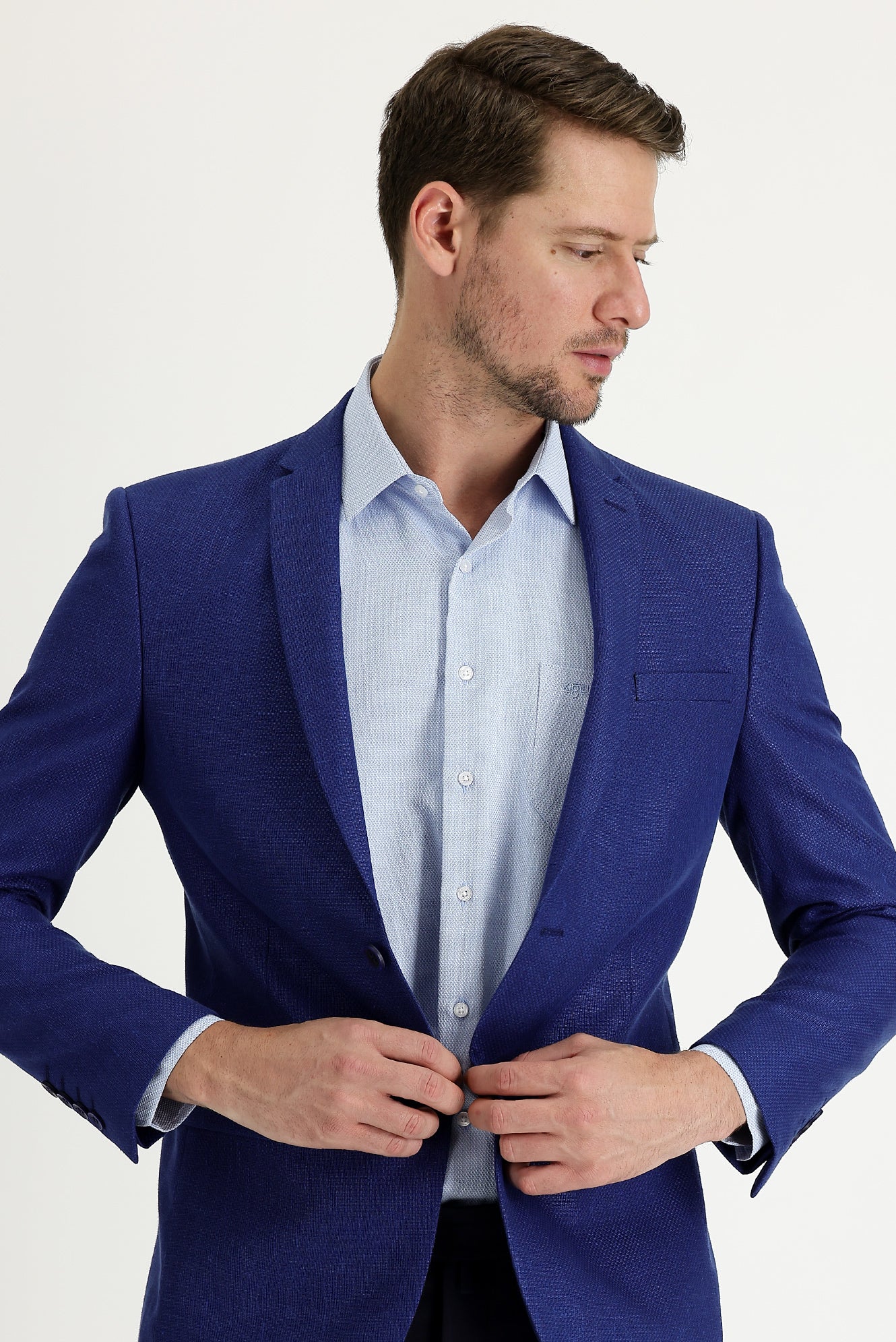 Koyu Mavi 4 Drop Relaxed Fit Rahat Kesim Klasik Desenli Ceket