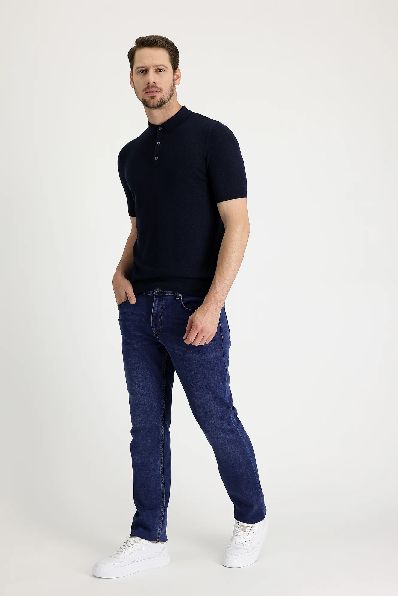Koyu Mavi Regular Fit Standart Kesim Likralı Denim Pantolon