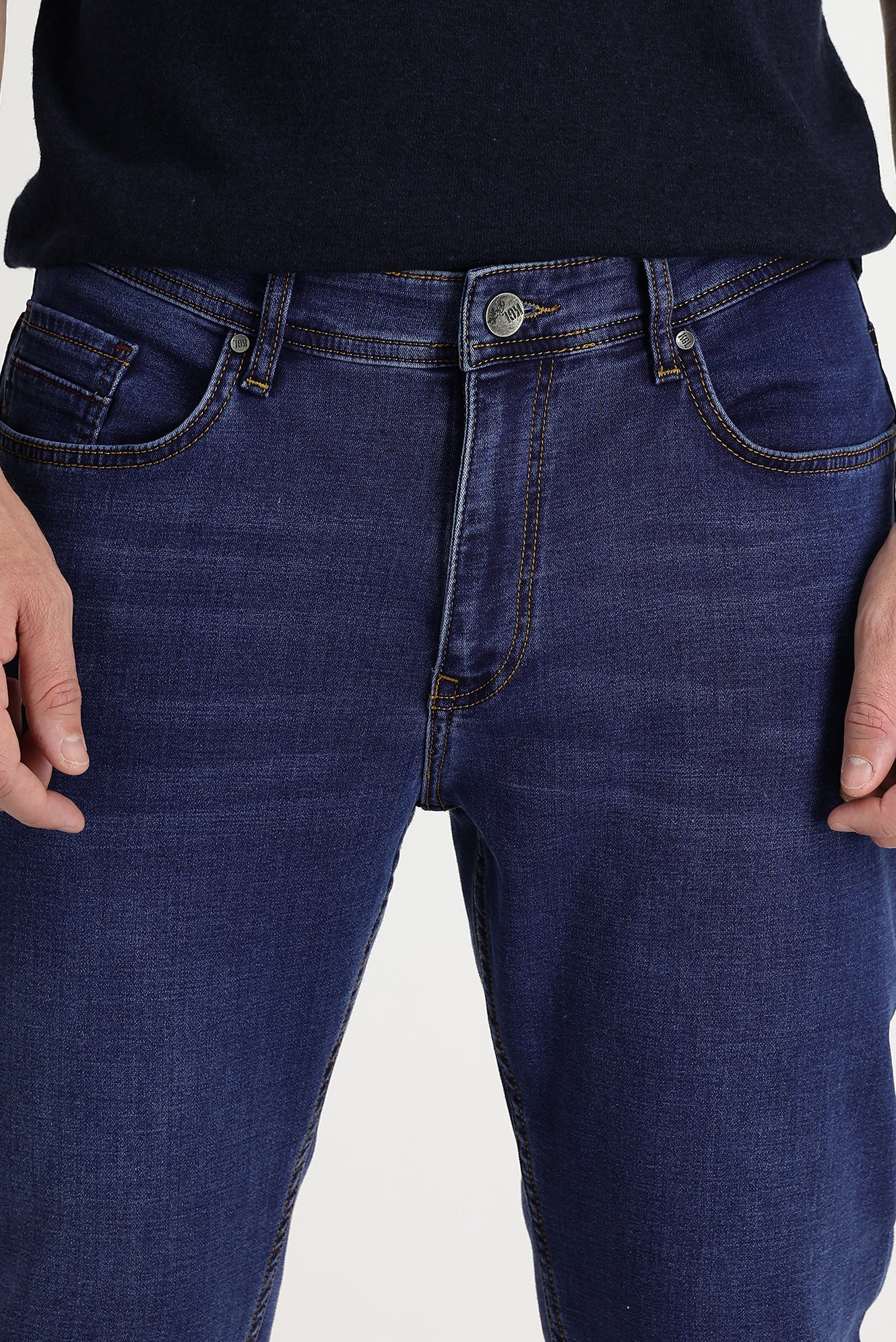 Koyu Mavi Regular Fit Standart Kesim Likralı Denim Pantolon - Image 4