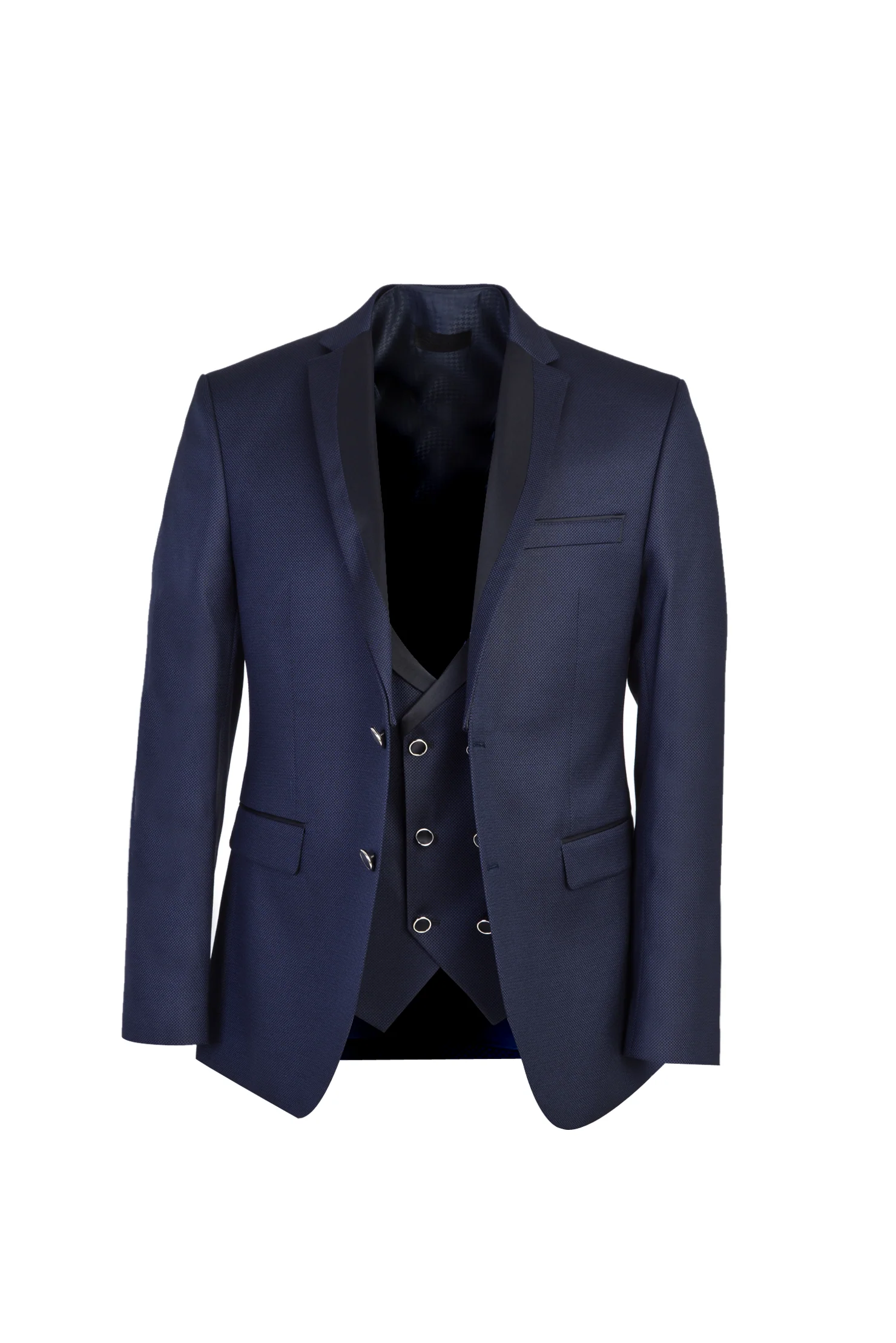Koyu Mavi  Mono Yaka 7 Drop Slim Fit Dar Kesim Desenli Smokin & Damatlık - Image 2