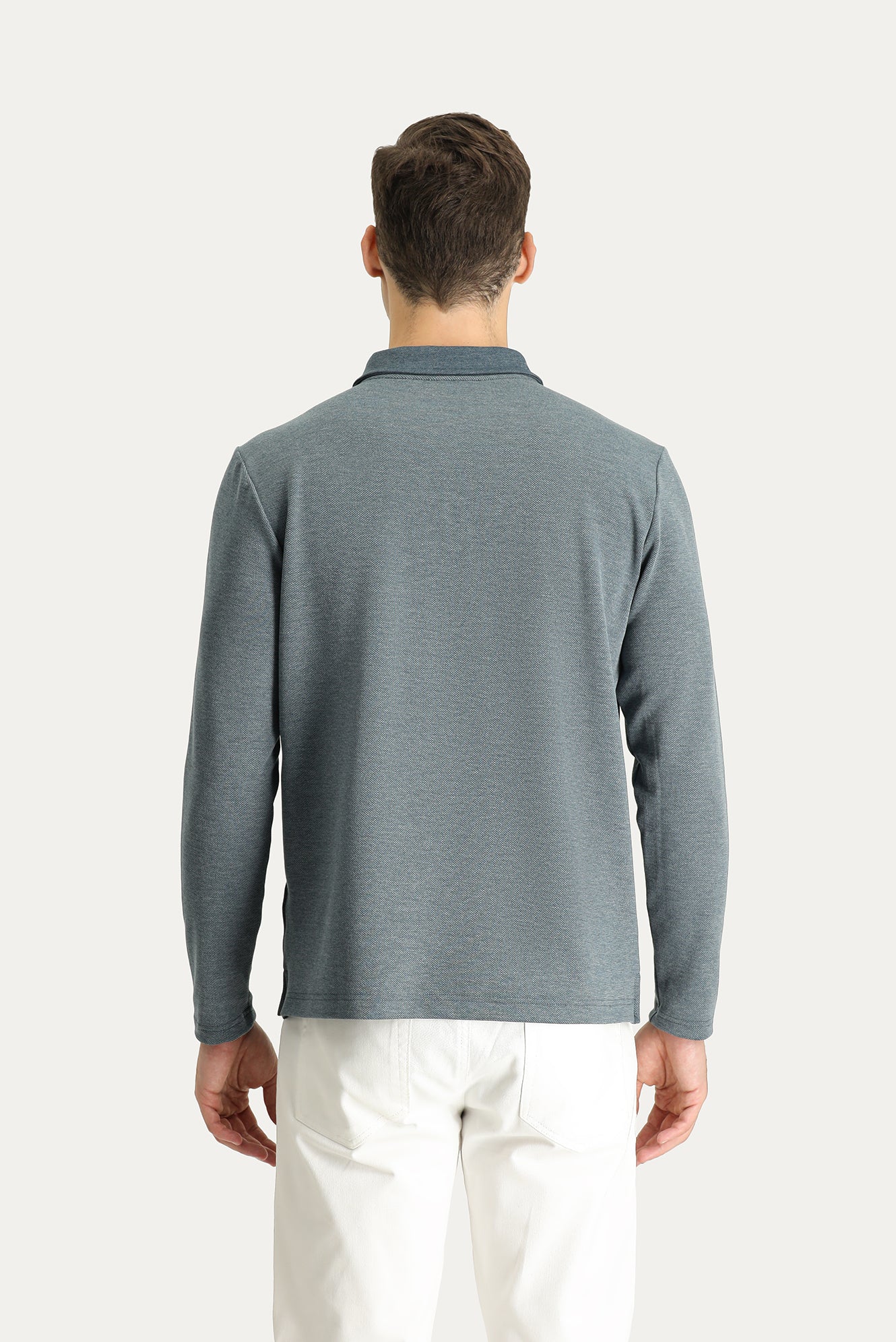Koyu Mavi Polo Yaka Nakışlı Sweatshirt - Image 3
