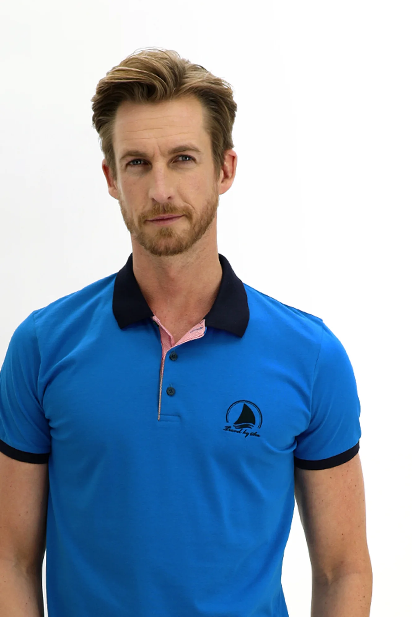 Koyu Mavi  Polo Yaka Slim Fit Dar Kesim Desenli Pamuk Tişört