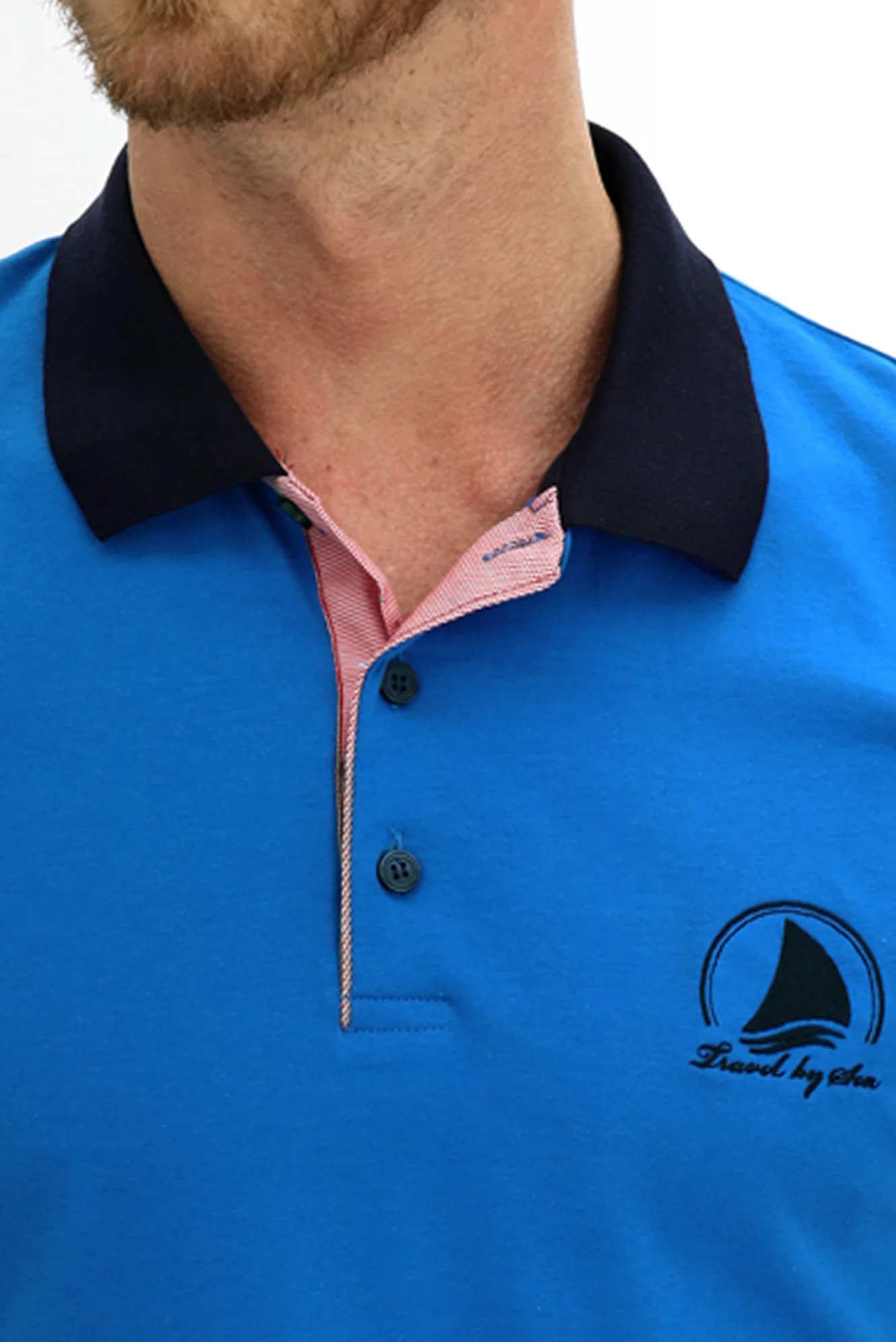 Koyu Mavi  Polo Yaka Slim Fit Dar Kesim Desenli Pamuk Tişört - Image 4