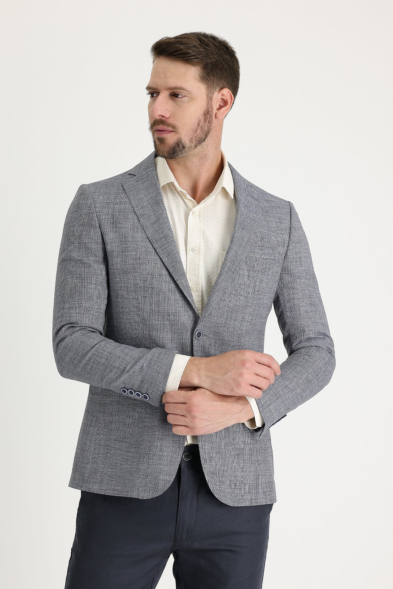 Koyu Mavi  4 Drop Relaxed Fit Rahat Kesim Ceket - Image 2