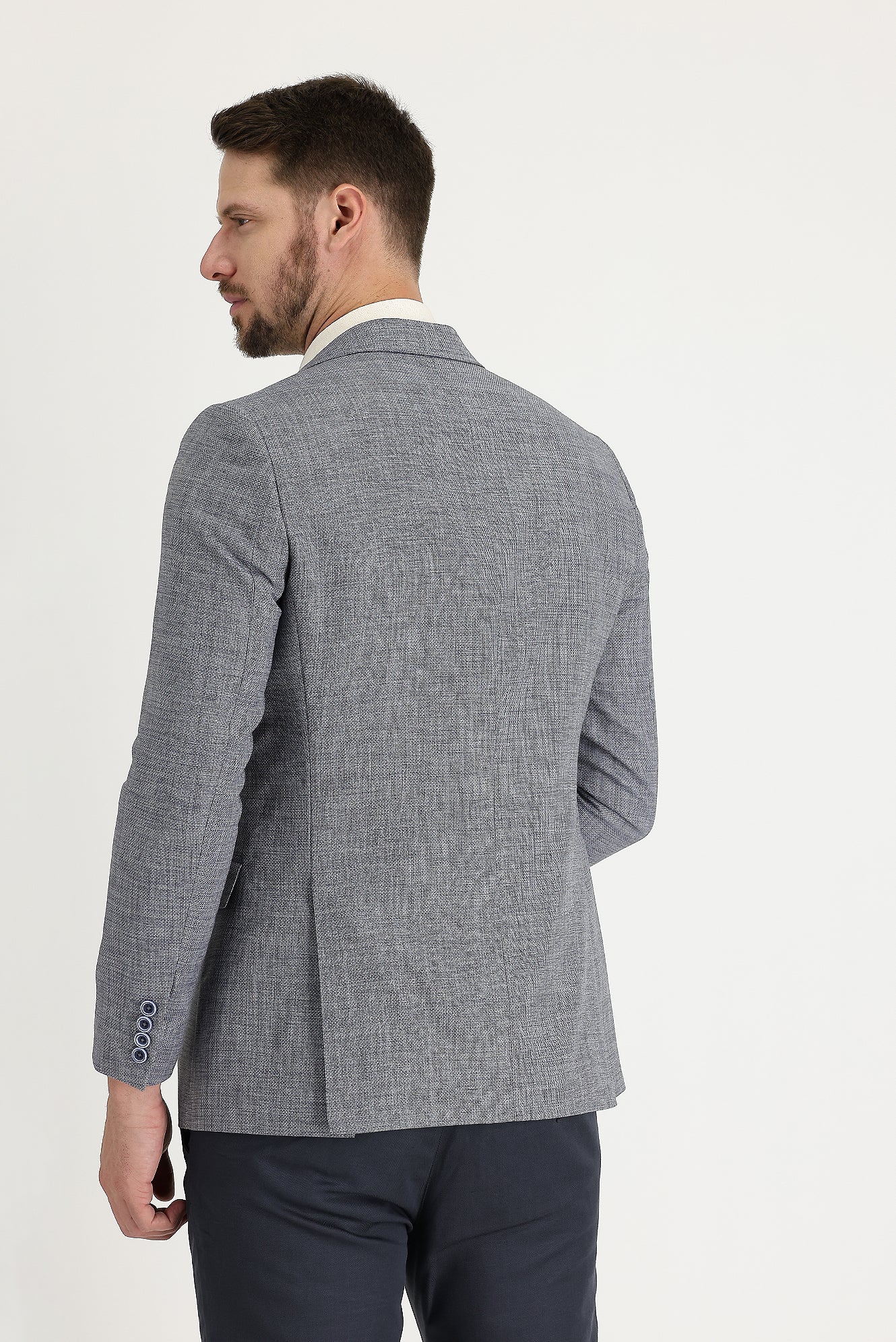 Koyu Mavi  4 Drop Relaxed Fit Rahat Kesim Ceket - Image 5