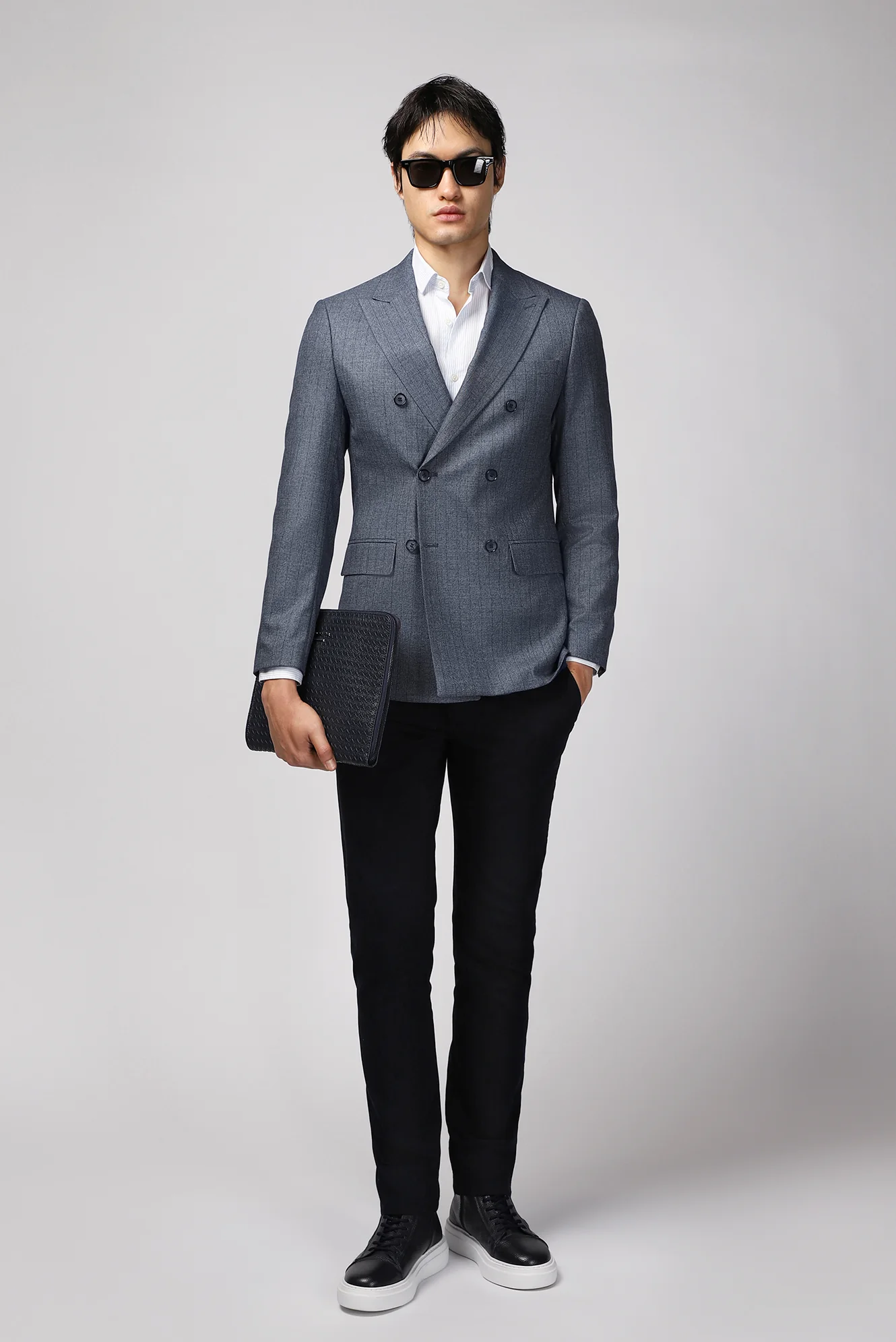 Koyu Mavi  6 Drop Regular Fit Standart Kesim Çizgili Kruvaze Ceket - Image 2