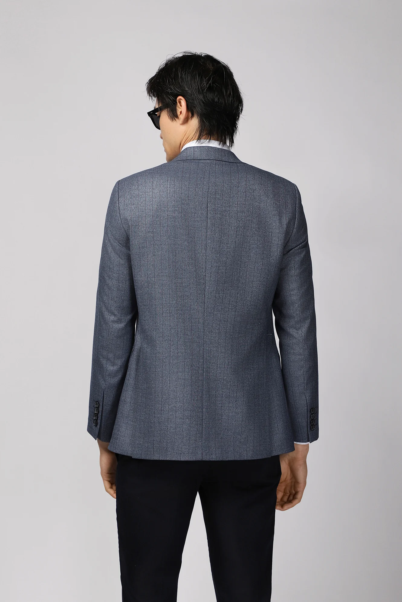 Koyu Mavi  6 Drop Regular Fit Standart Kesim Çizgili Kruvaze Ceket - Image 4