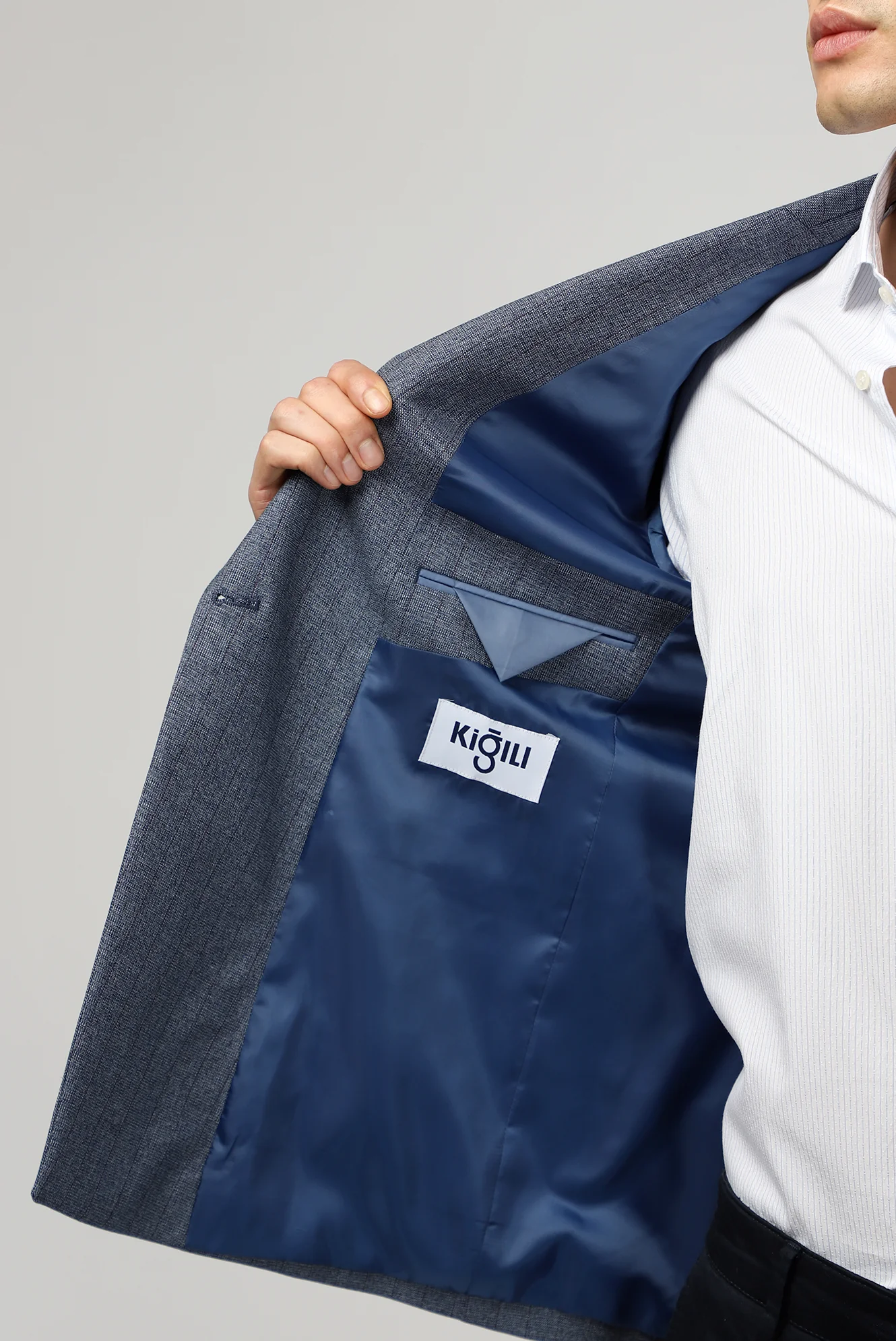 Koyu Mavi  6 Drop Regular Fit Standart Kesim Çizgili Kruvaze Ceket - Image 5