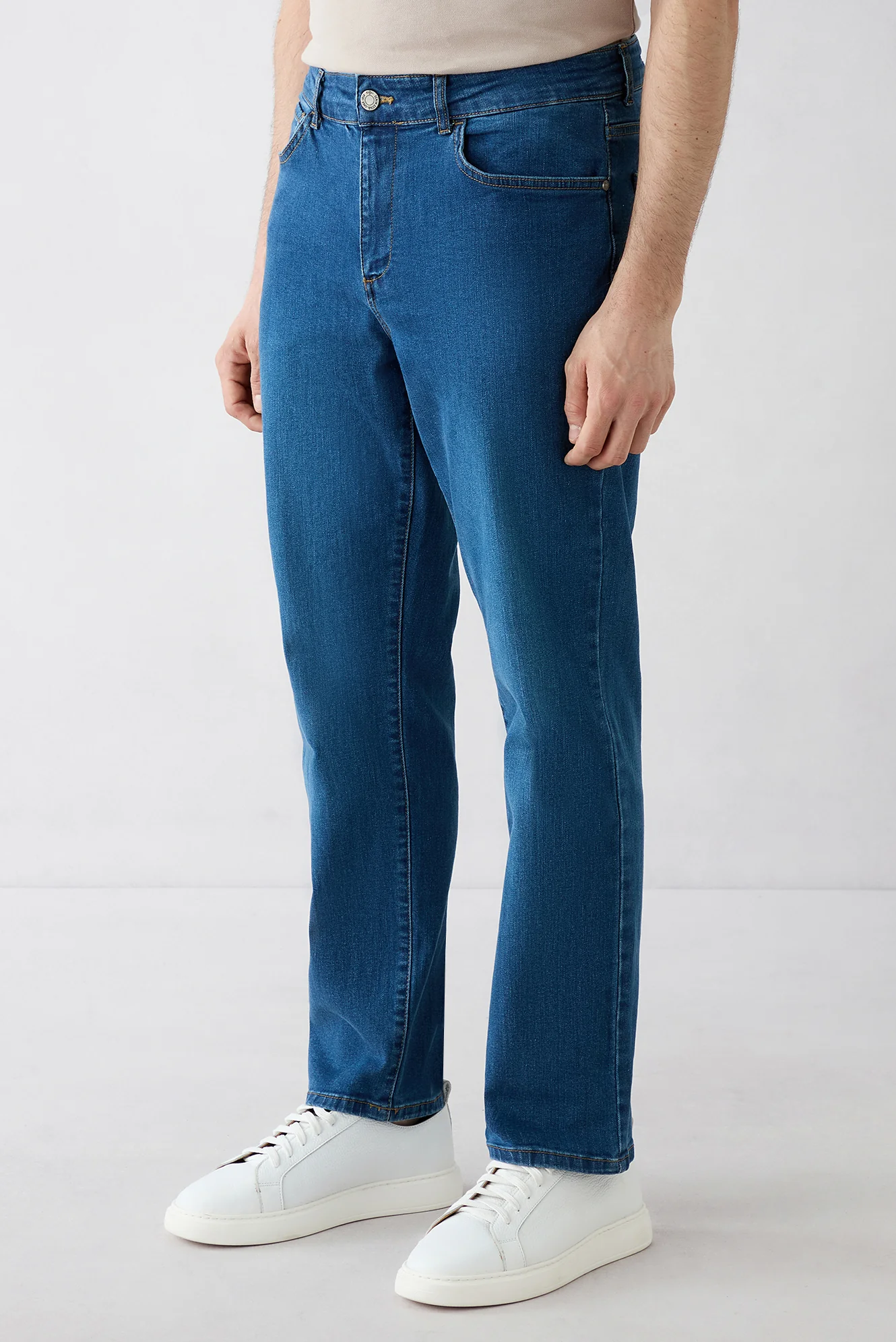 Koyu Mavi  Regular Fit Düz Pamuklu Denim Pantolon - Image 3