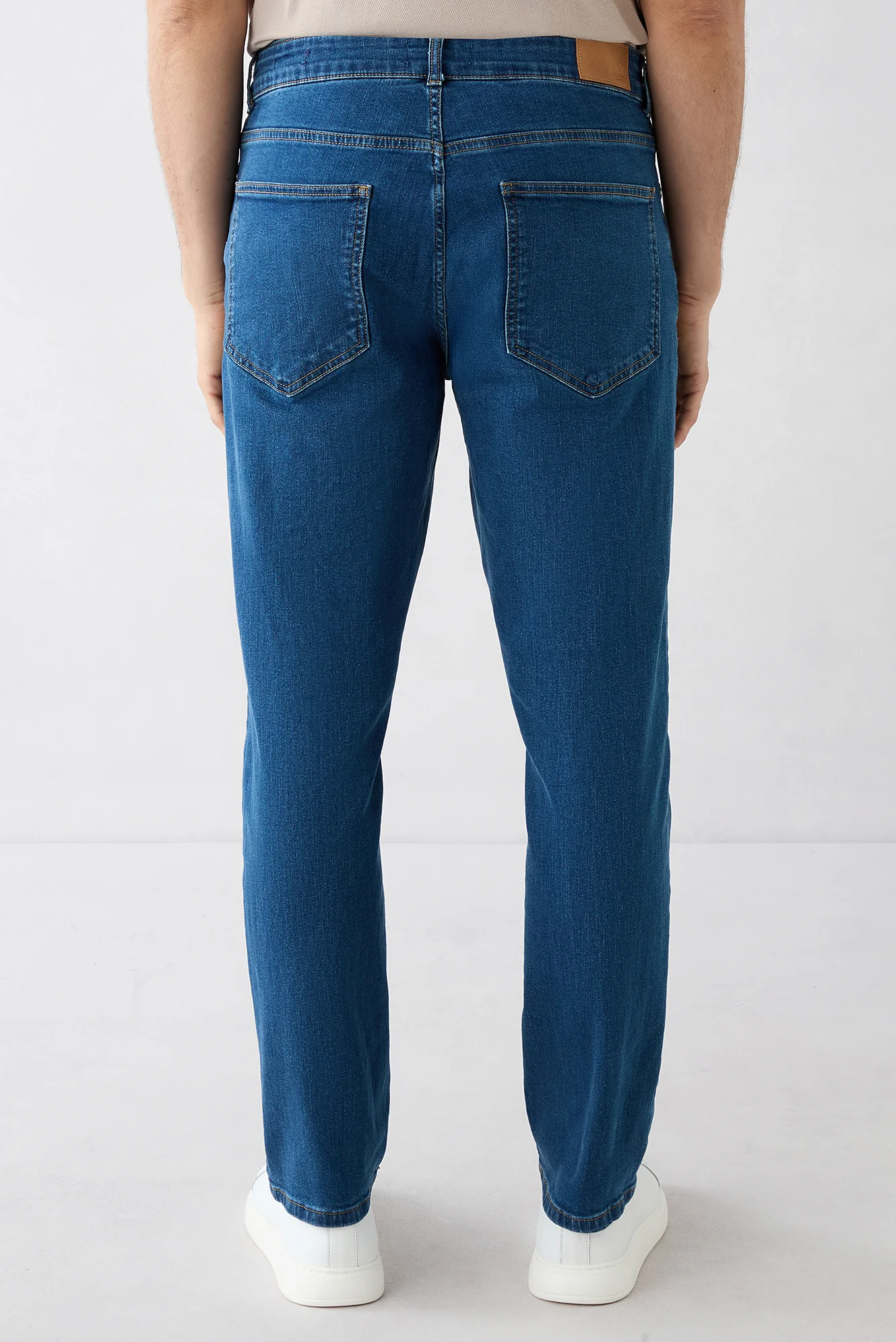 Koyu Mavi  Regular Fit Düz Pamuklu Denim Pantolon - Image 6