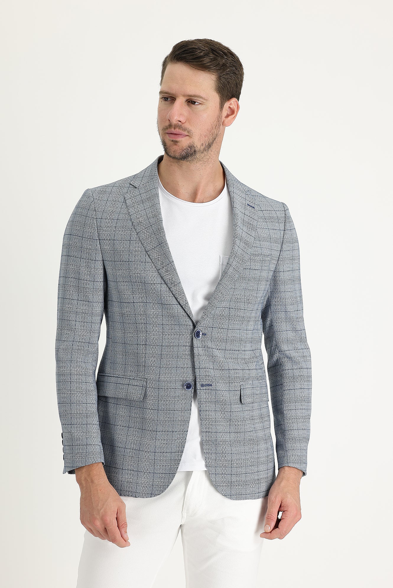 Koyu Mavi  6 Drop Regular Fit Standart Kesim Ekose Ceket - Image 2