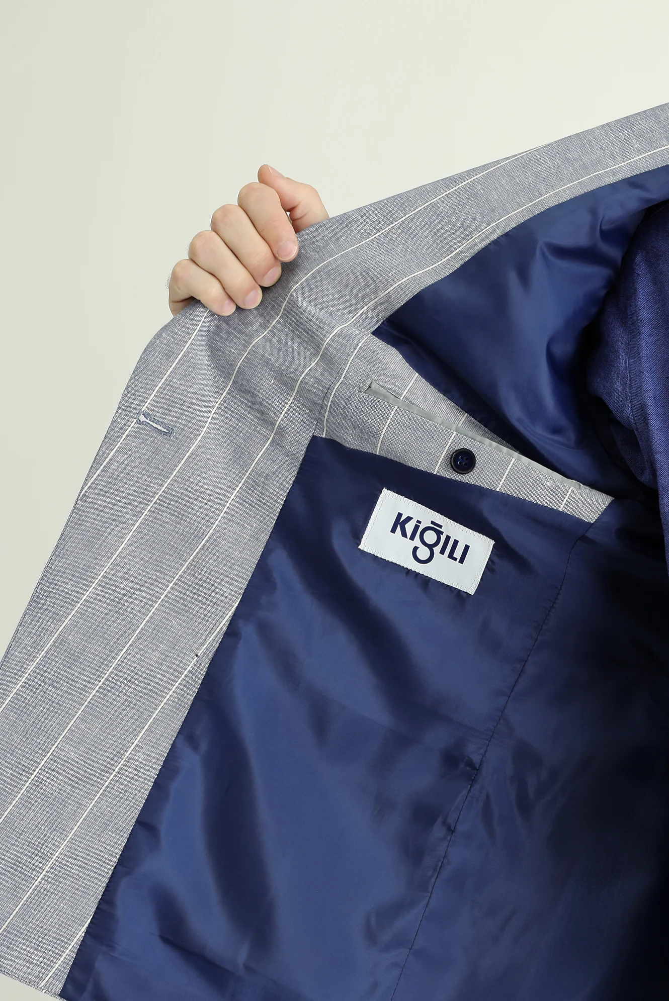 Koyu Mavi  6 Drop Regular Fit Standart Kesim Kruvaze Çizgili Keten Karışımlı Ceket - Image 5