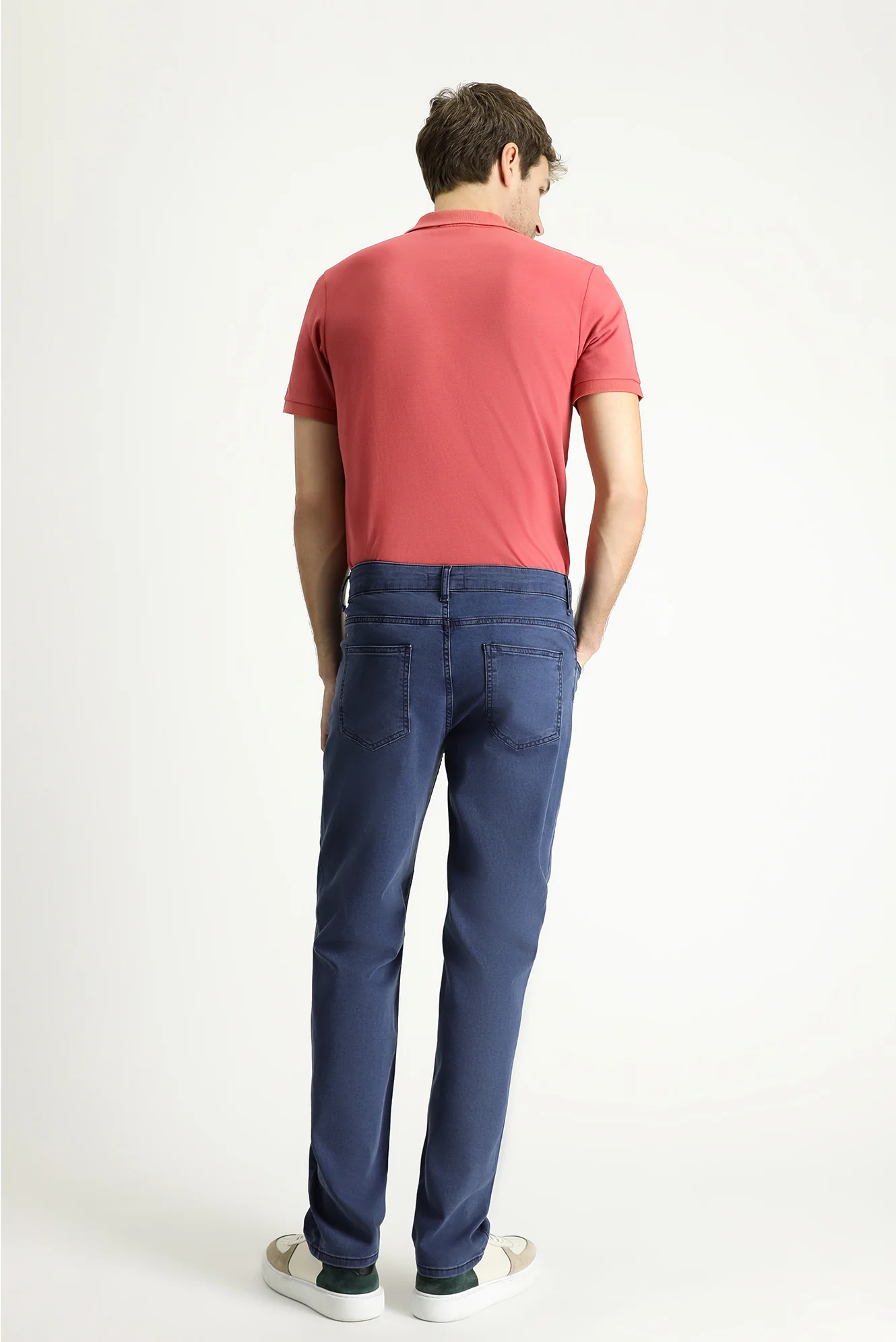 Koyu Mavi Regular Fit Standart Kesim Likralı Denim Look Pantolon - Image 4