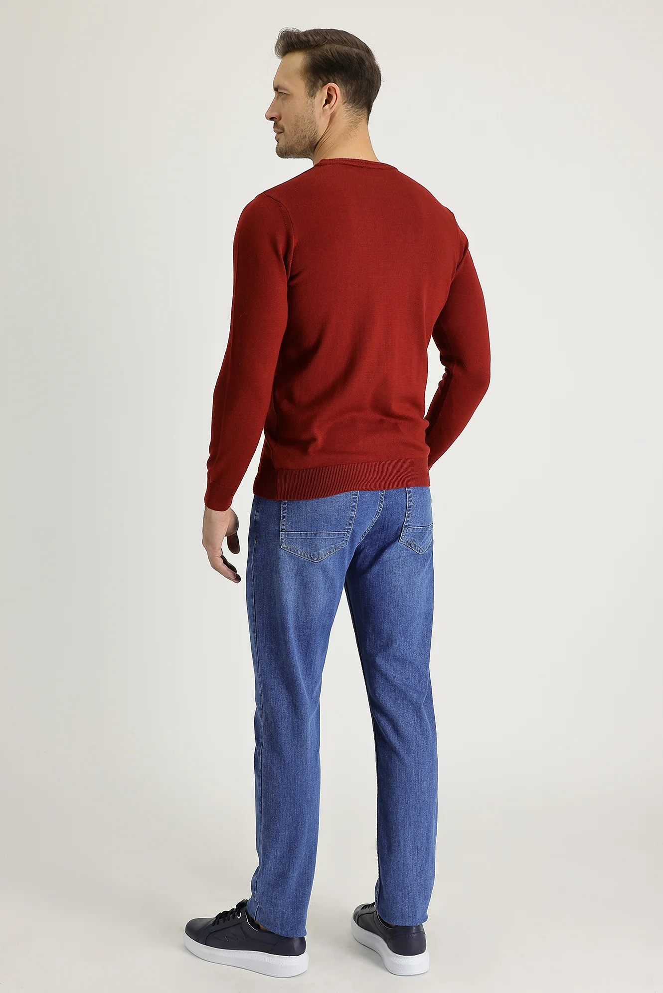 Koyu Mavi  Regular Fit Standart Kesim Likralı Denim Pantolon - Image 3