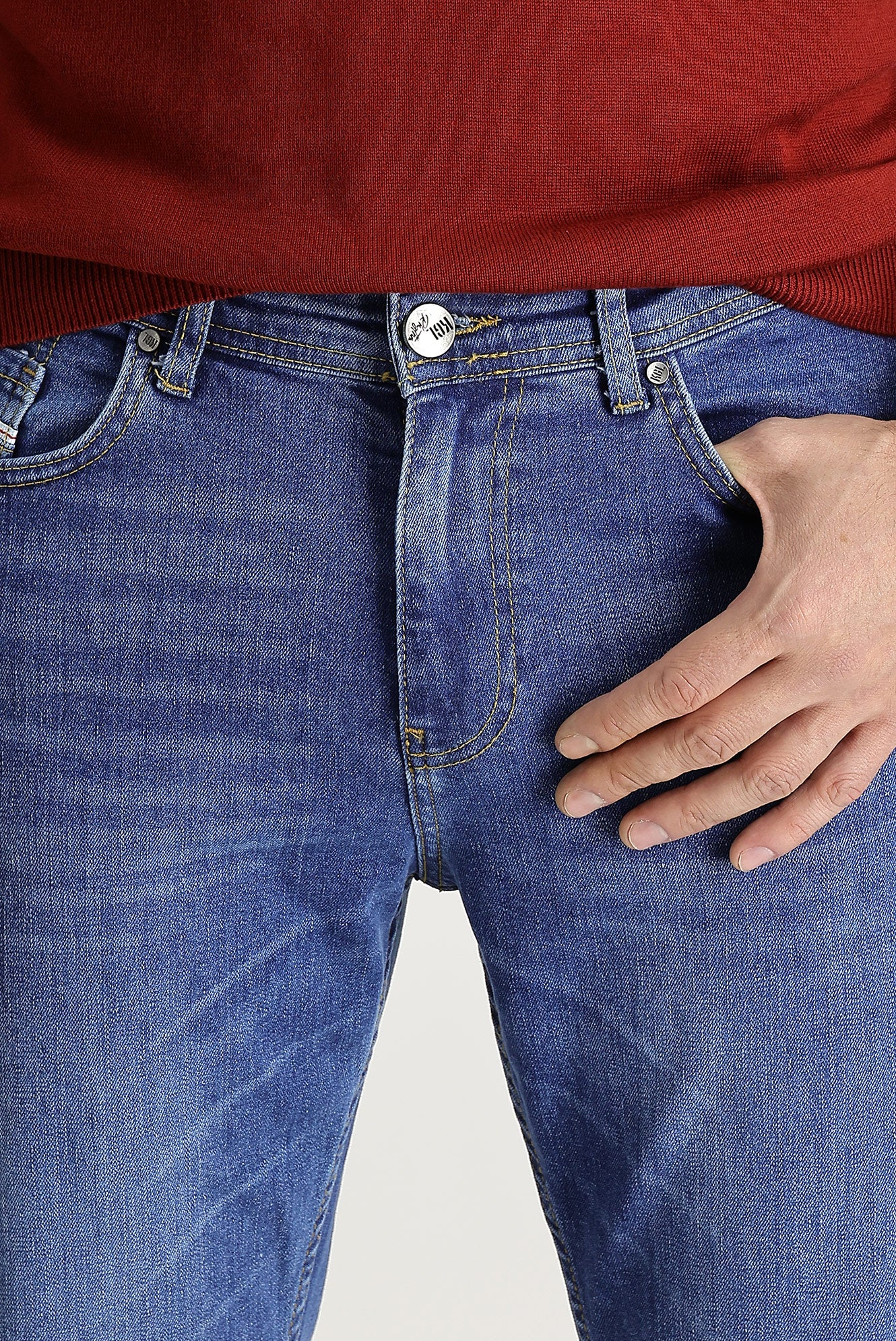 Koyu Mavi  Regular Fit Standart Kesim Likralı Denim Pantolon - Image 4